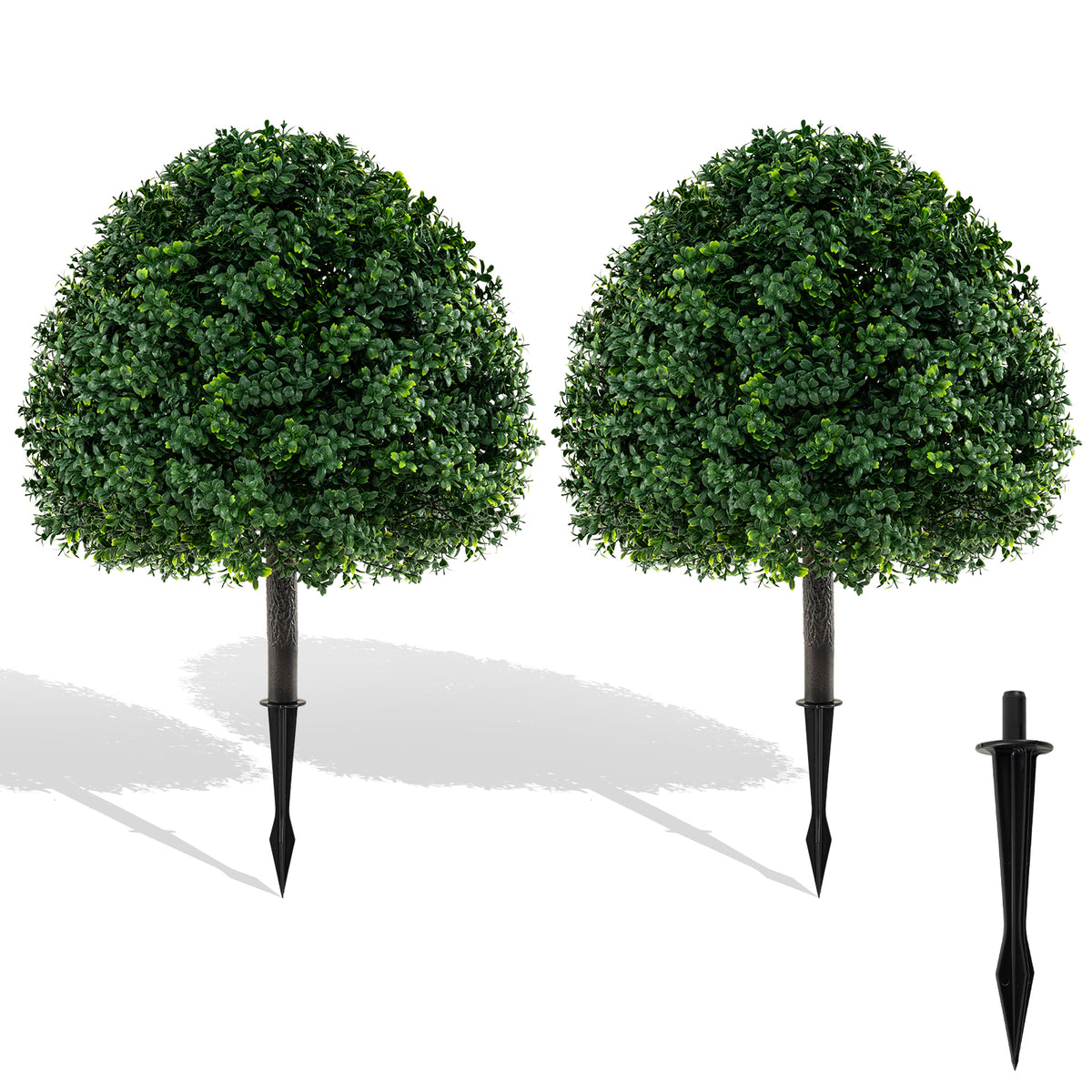 28 Inches Artificial Boxwood Topiary Ball Tree Set of 2 with Ground Spike-Green-Artificial Plants-DECOROLALA