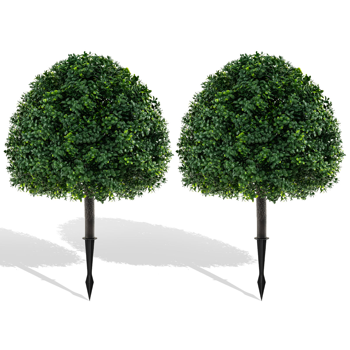 28 Inches Artificial Boxwood Topiary Ball Tree Set of 2 with Ground Spike-Green-Artificial Plants-DECOROLALA