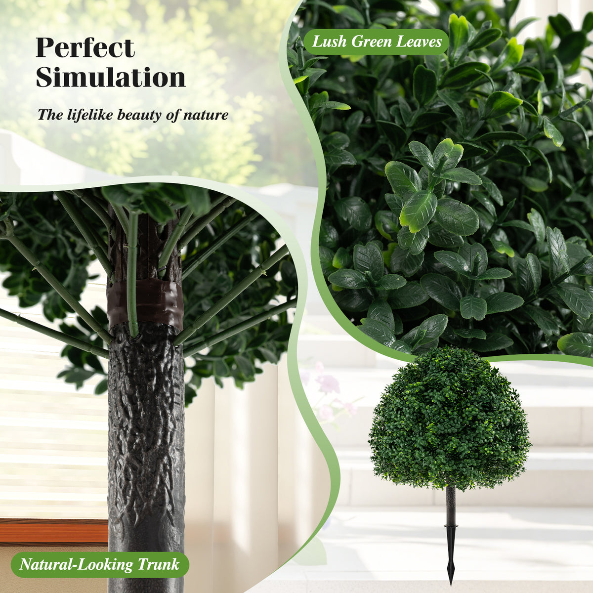 28 Inches Artificial Boxwood Topiary Ball Tree Set of 2 with Ground Spike-Green-Artificial Plants-DECOROLALA
