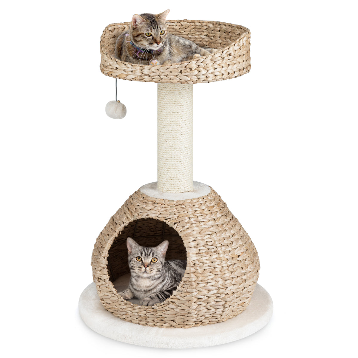 28 Inches Hand-Made Cat Tree Tower with Jump Platform-White-Cat Trees & Scratchers-DECOROLALA
