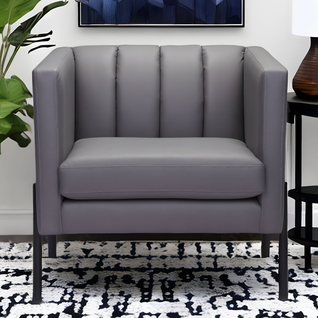 28" Light Gray And Black Faux Leather And Faux Leather Club Chair-Accent Chairs-DECOROLALA