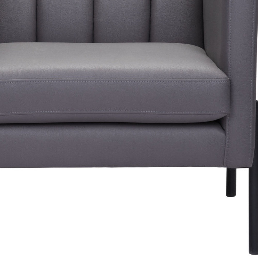 28" Light Gray And Black Faux Leather And Faux Leather Club Chair-Accent Chairs-DECOROLALA