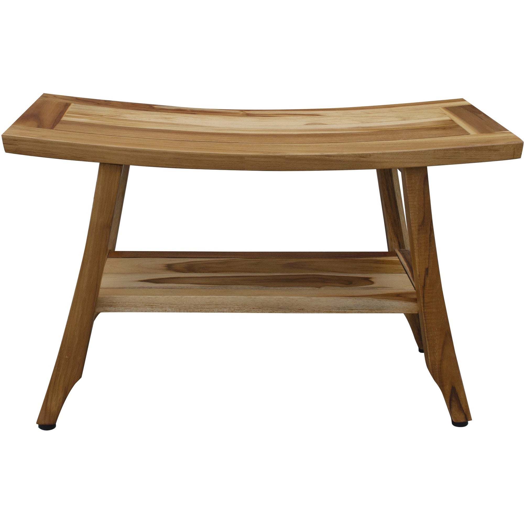 28" Natural Solid Teak Rectangular Shower Bench With Shelf-Shower Benches-DECOROLALA