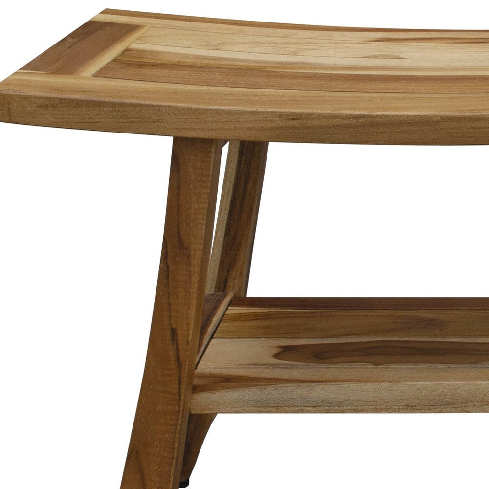 28" Natural Solid Teak Rectangular Shower Bench With Shelf-Shower Benches-DECOROLALA