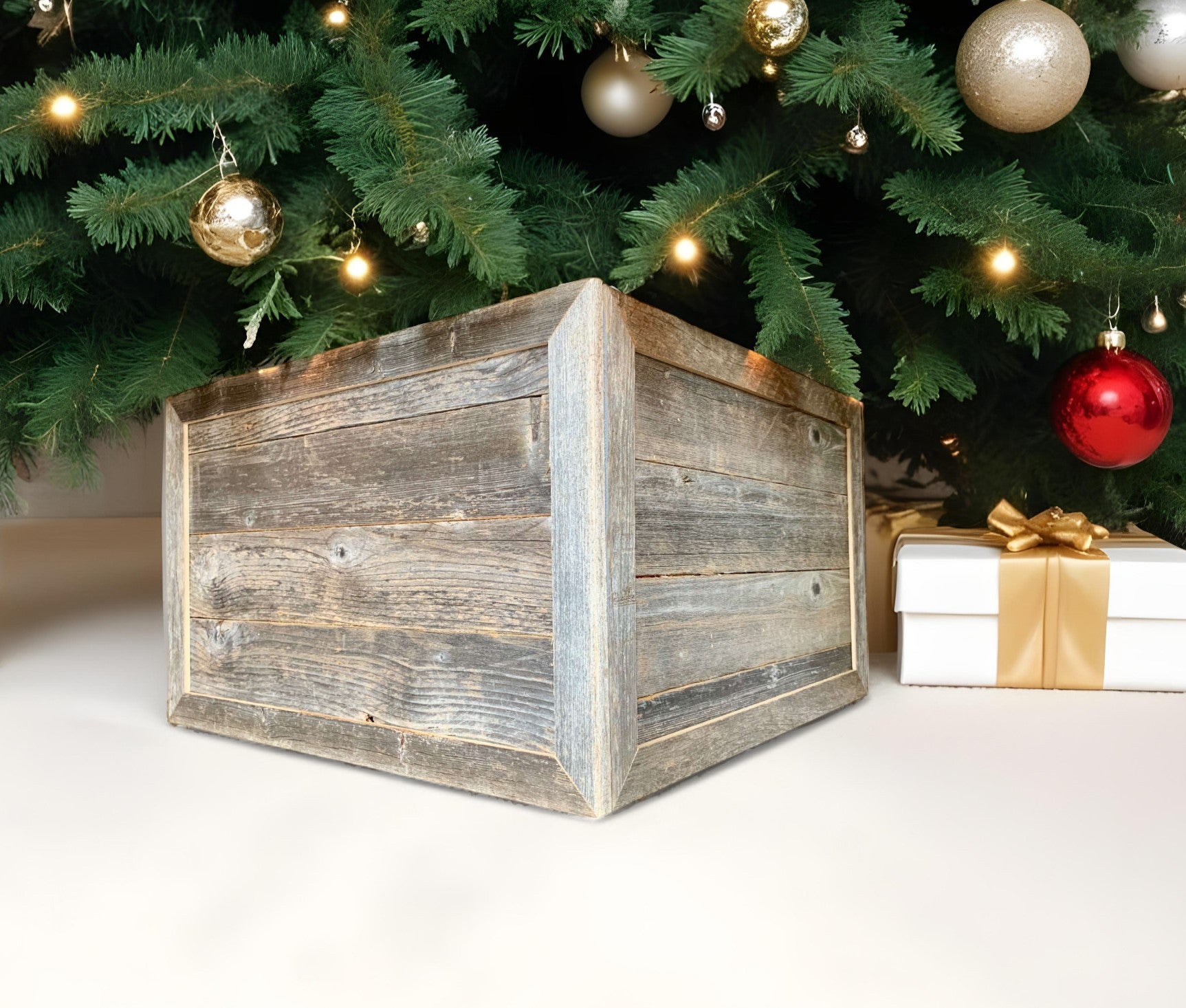 28" Natural Weathered Gray Plank Christmas Tree Collar-Sculptures-DECOROLALA