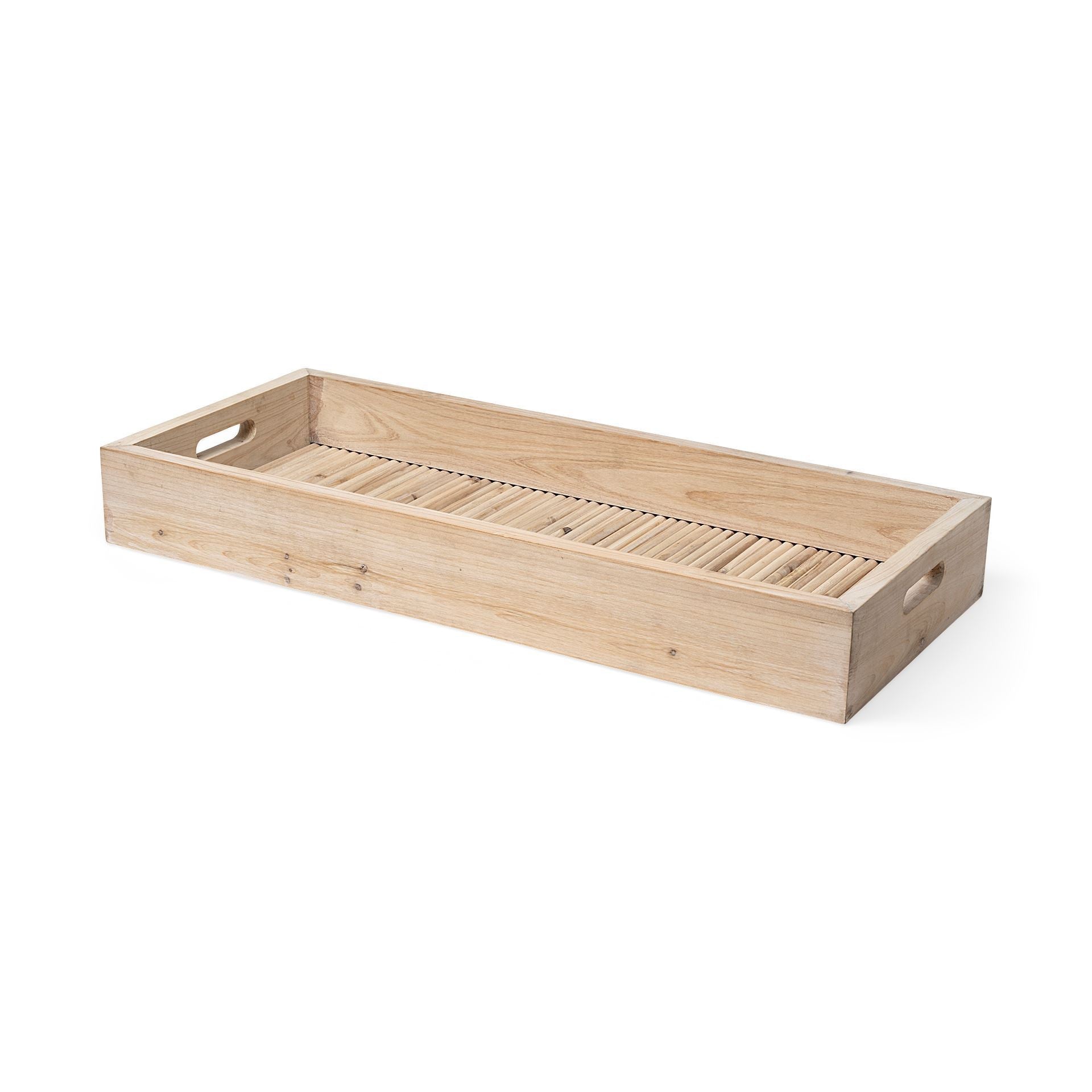 28" Natural Wood Indoor Outdoor Tray With Handles-Trays-DECOROLALA