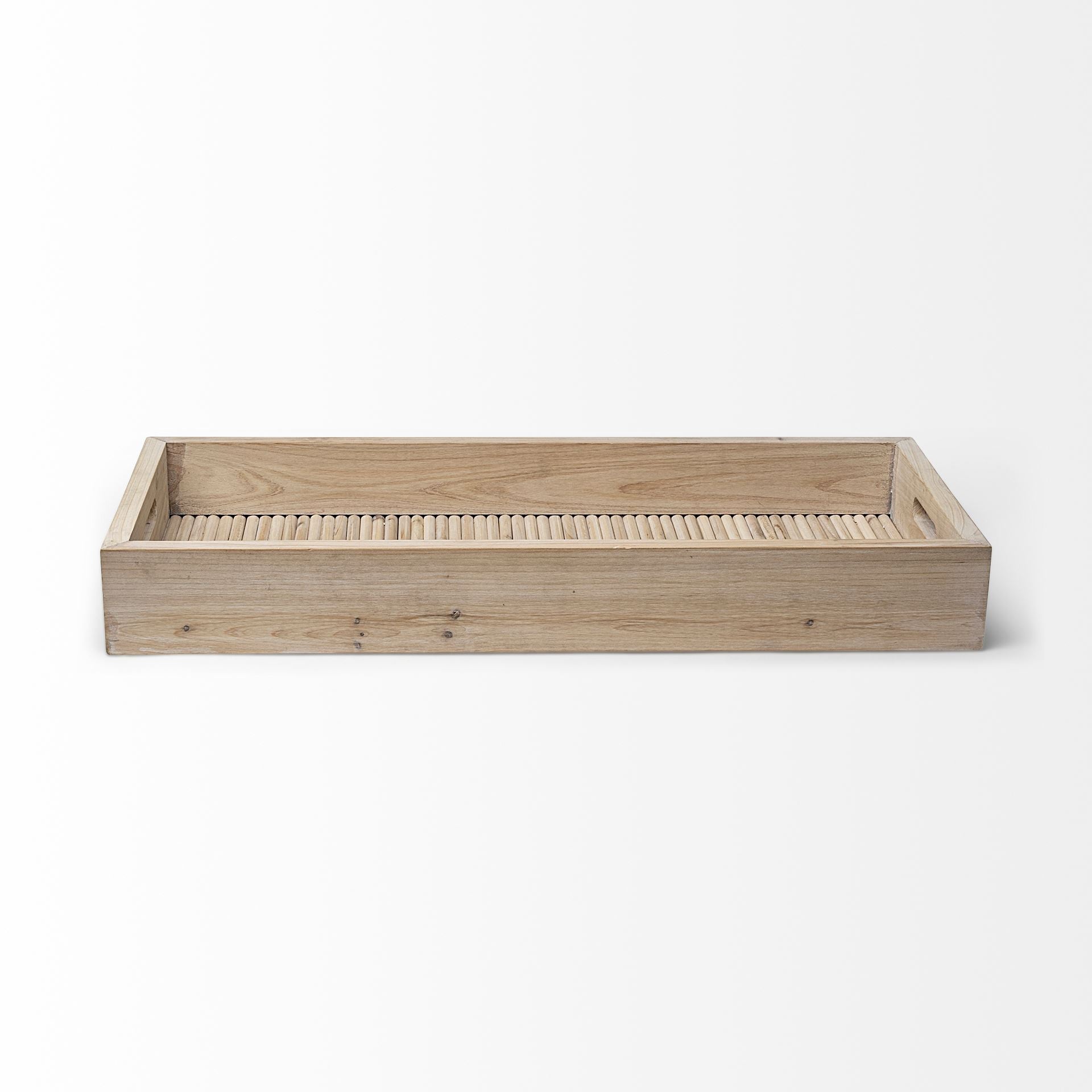 28" Natural Wood Indoor Outdoor Tray With Handles-Trays-DECOROLALA