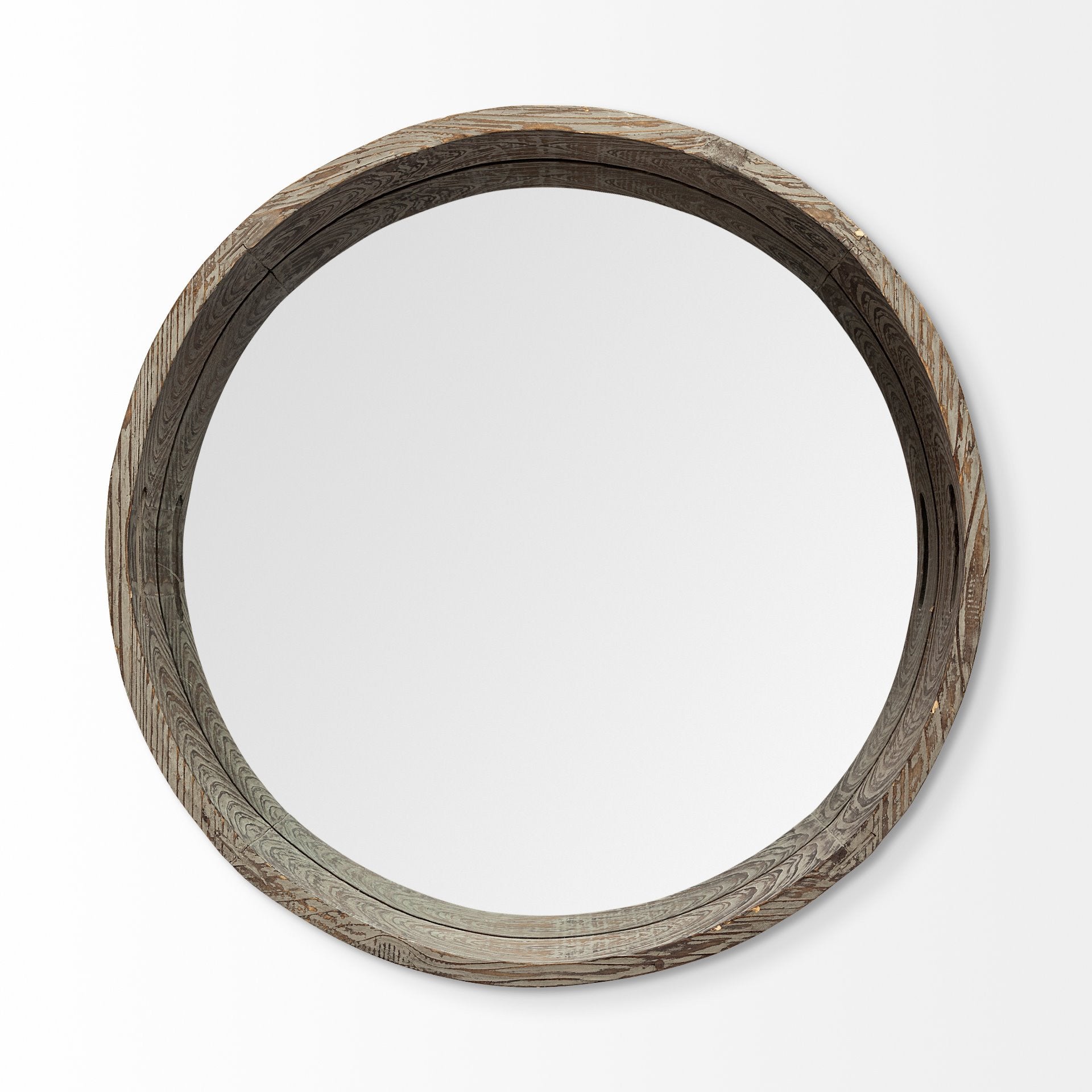 28" Natural and Brown Round Wood Indoor Outdoor Tray With Handles-Trays-DECOROLALA