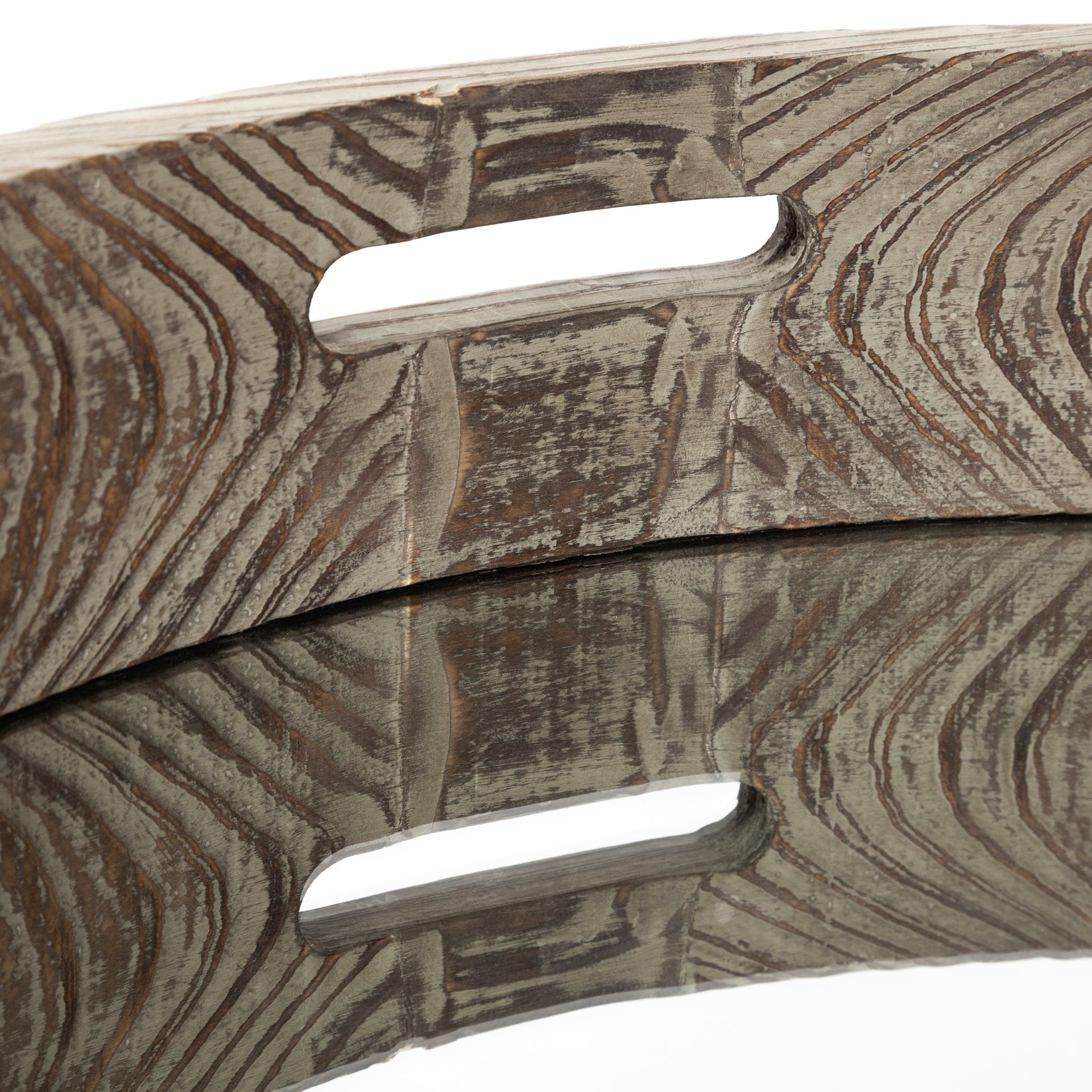 28" Natural and Brown Round Wood Indoor Outdoor Tray With Handles-Trays-DECOROLALA