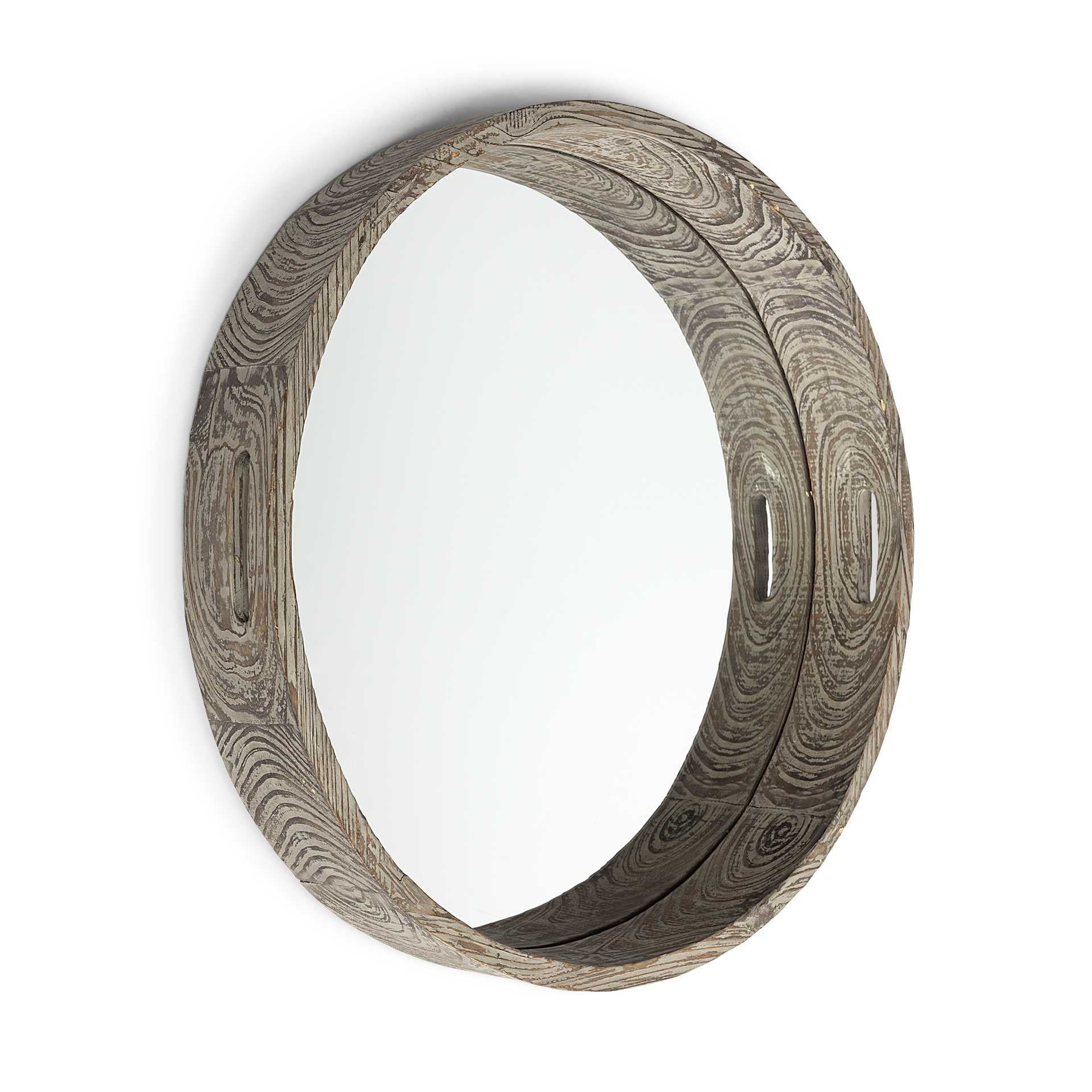 28" Natural and Brown Round Wood Indoor Outdoor Tray With Handles-Trays-DECOROLALA