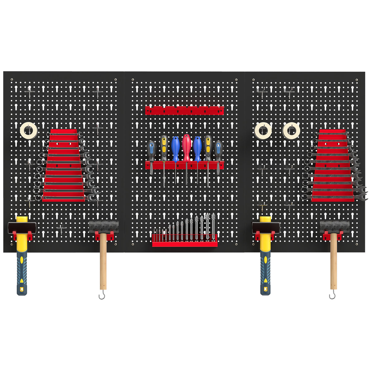 28-Piece Metal Pegboard Tool Organizer - Black and Red-Home Improvement > Tools > Tool Organizers-DECOROLALA