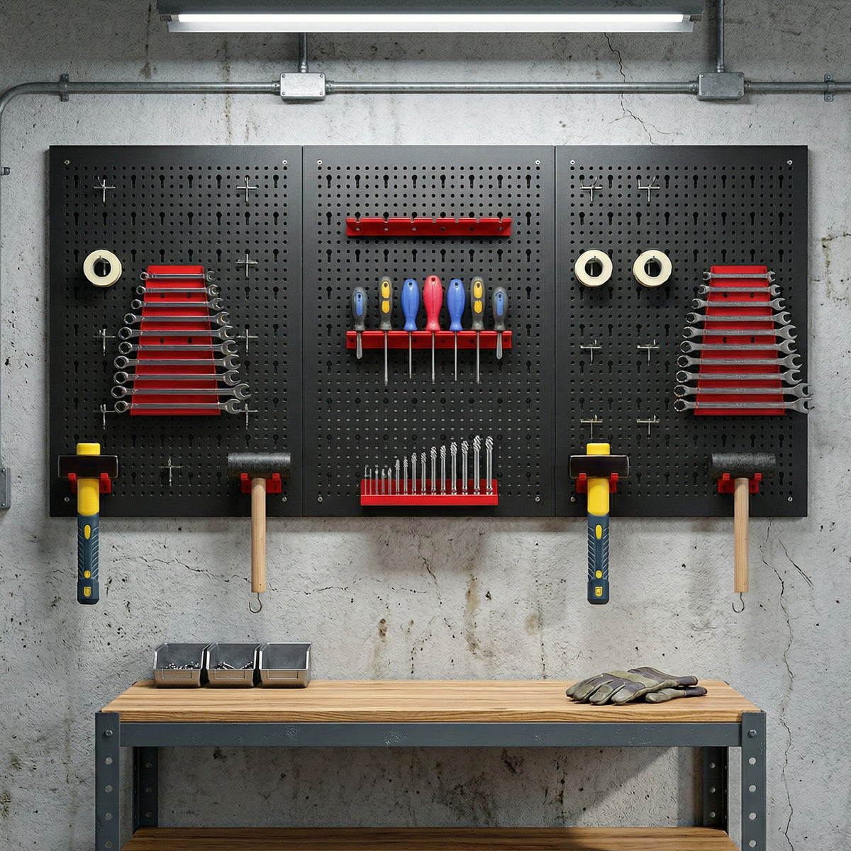 28-Piece Metal Pegboard Tool Organizer - Black and Red-Home Improvement > Tools > Tool Organizers-DECOROLALA