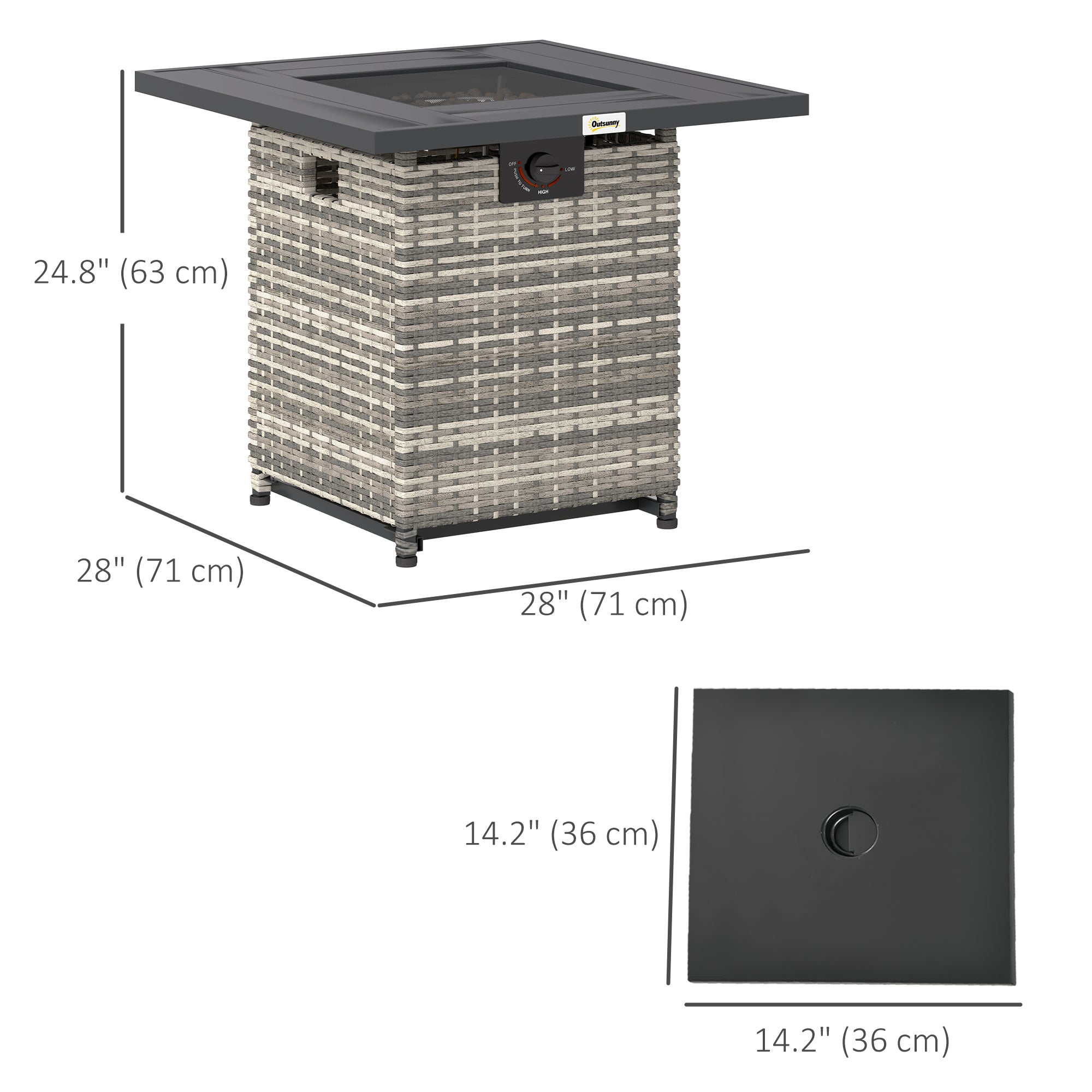28" Propane Fire Pit Table - 40,000 BTU Rattan Mixed Grey-Patio & Garden > Fire Pits-DECOROLALA