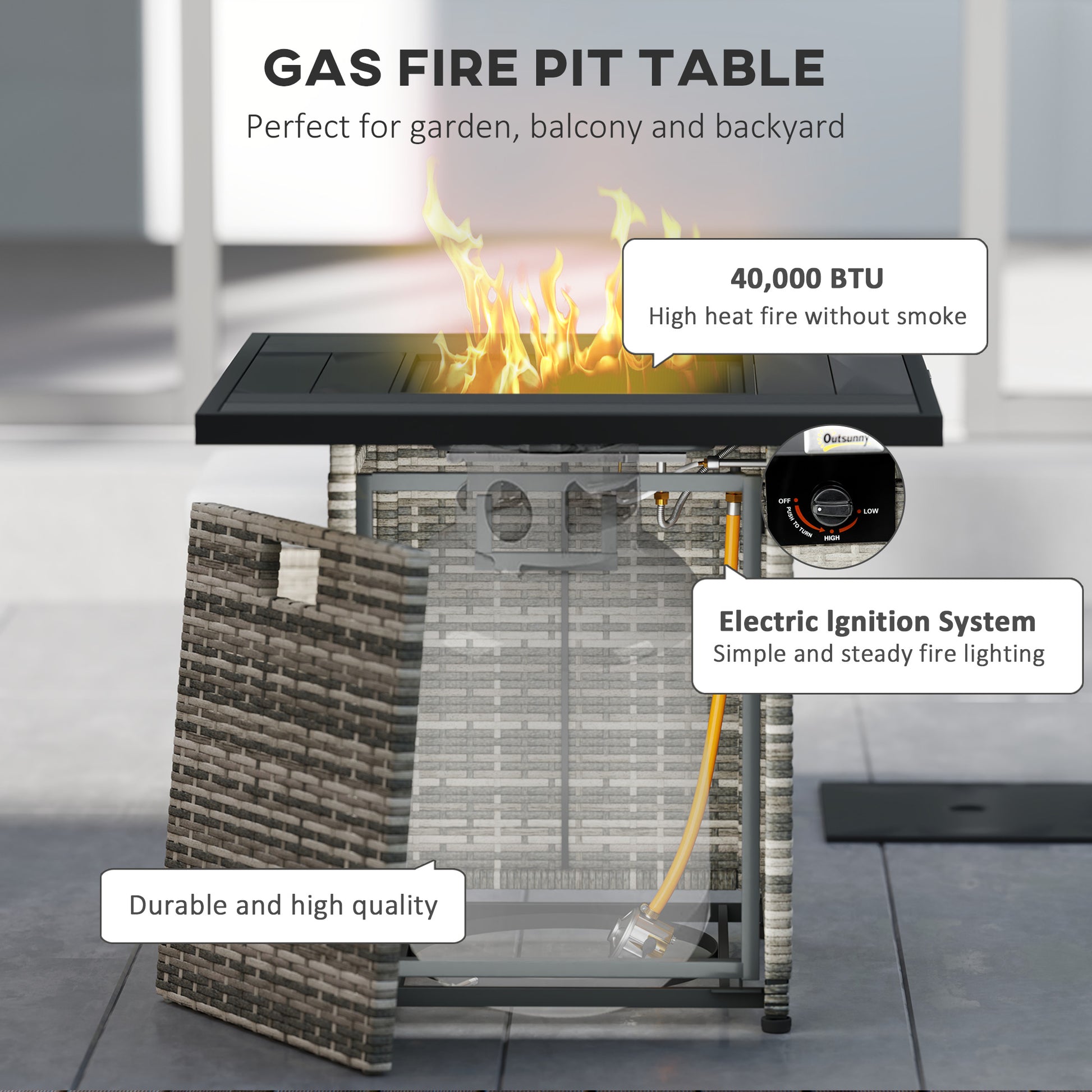 28" Propane Fire Pit Table - 40,000 BTU Rattan Mixed Grey-Patio & Garden > Fire Pits-DECOROLALA
