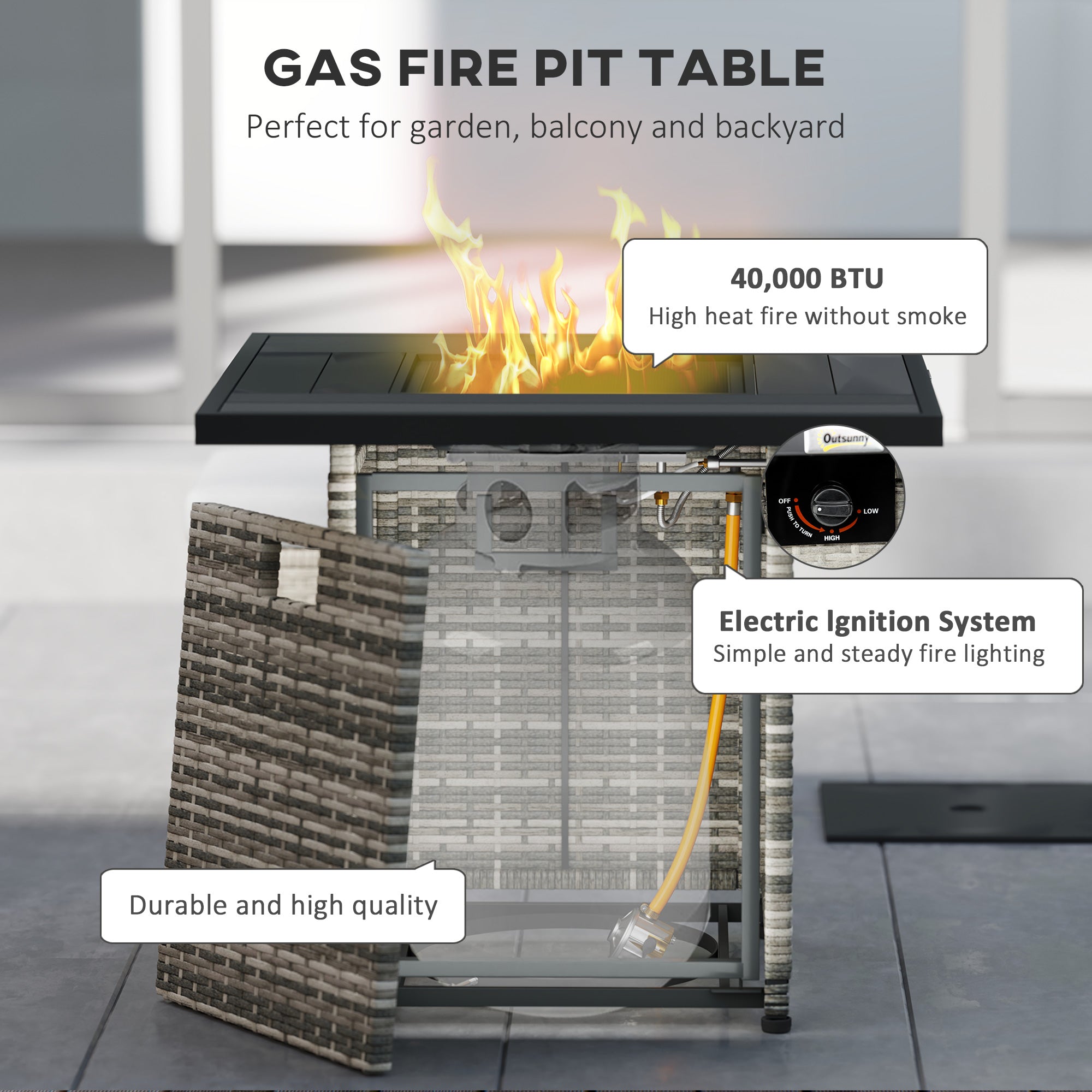 28" Propane Fire Pit Table - 40,000 BTU Rattan Mixed Grey-Patio & Garden > Fire Pits-DECOROLALA