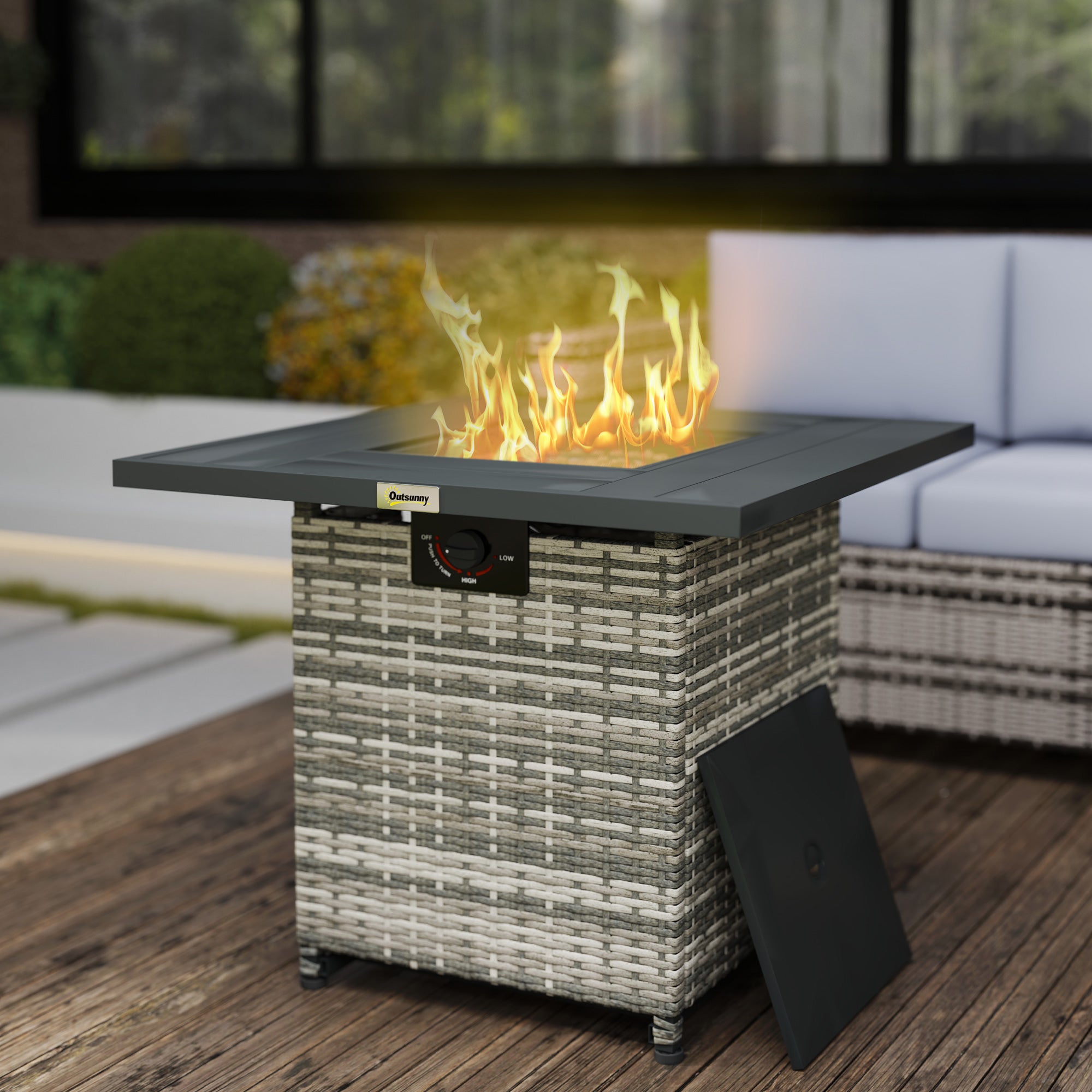 28" Propane Fire Pit Table - 40,000 BTU Rattan Mixed Grey-Patio & Garden > Fire Pits-DECOROLALA