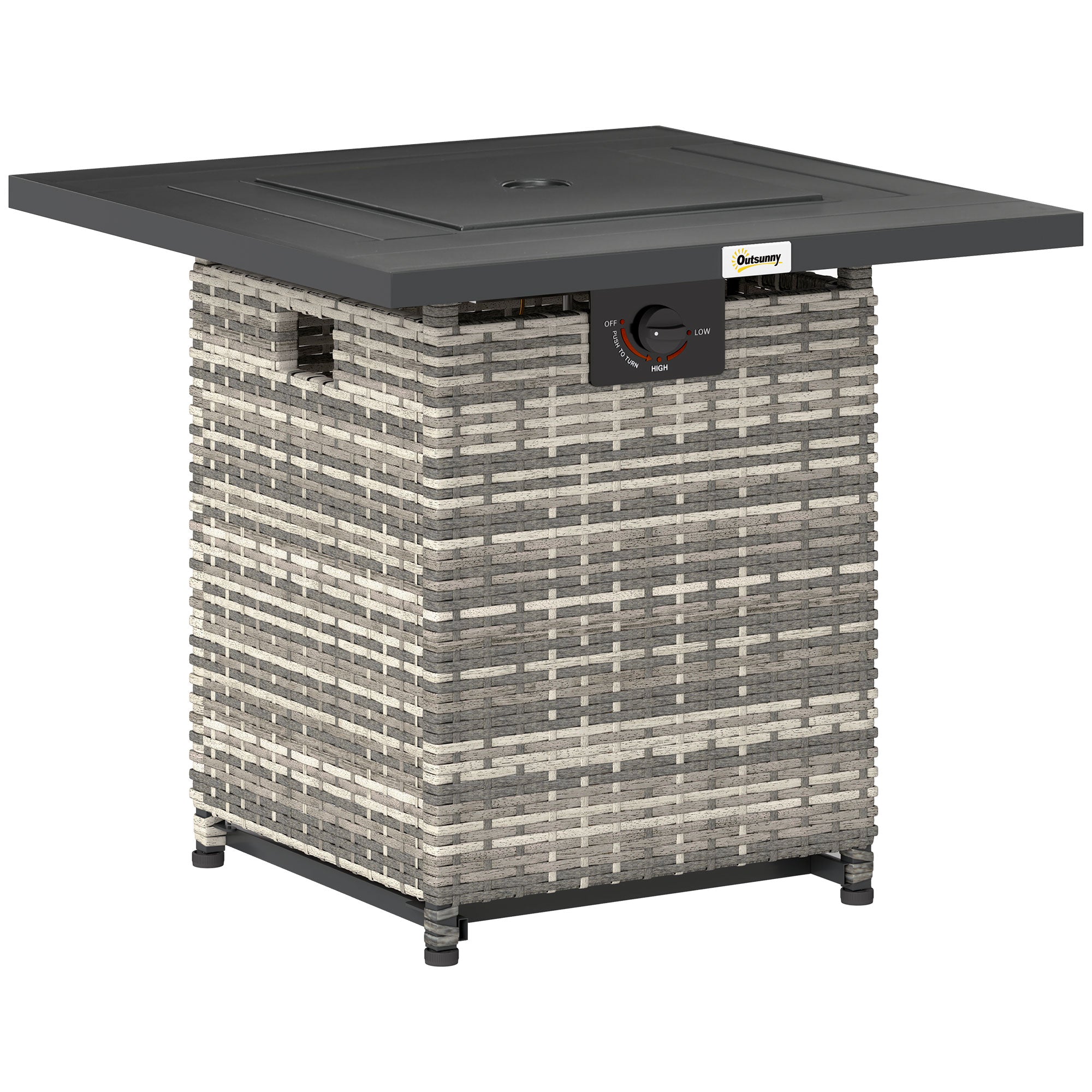 28" Propane Fire Pit Table - 40,000 BTU Rattan Mixed Grey-Patio & Garden > Fire Pits-DECOROLALA