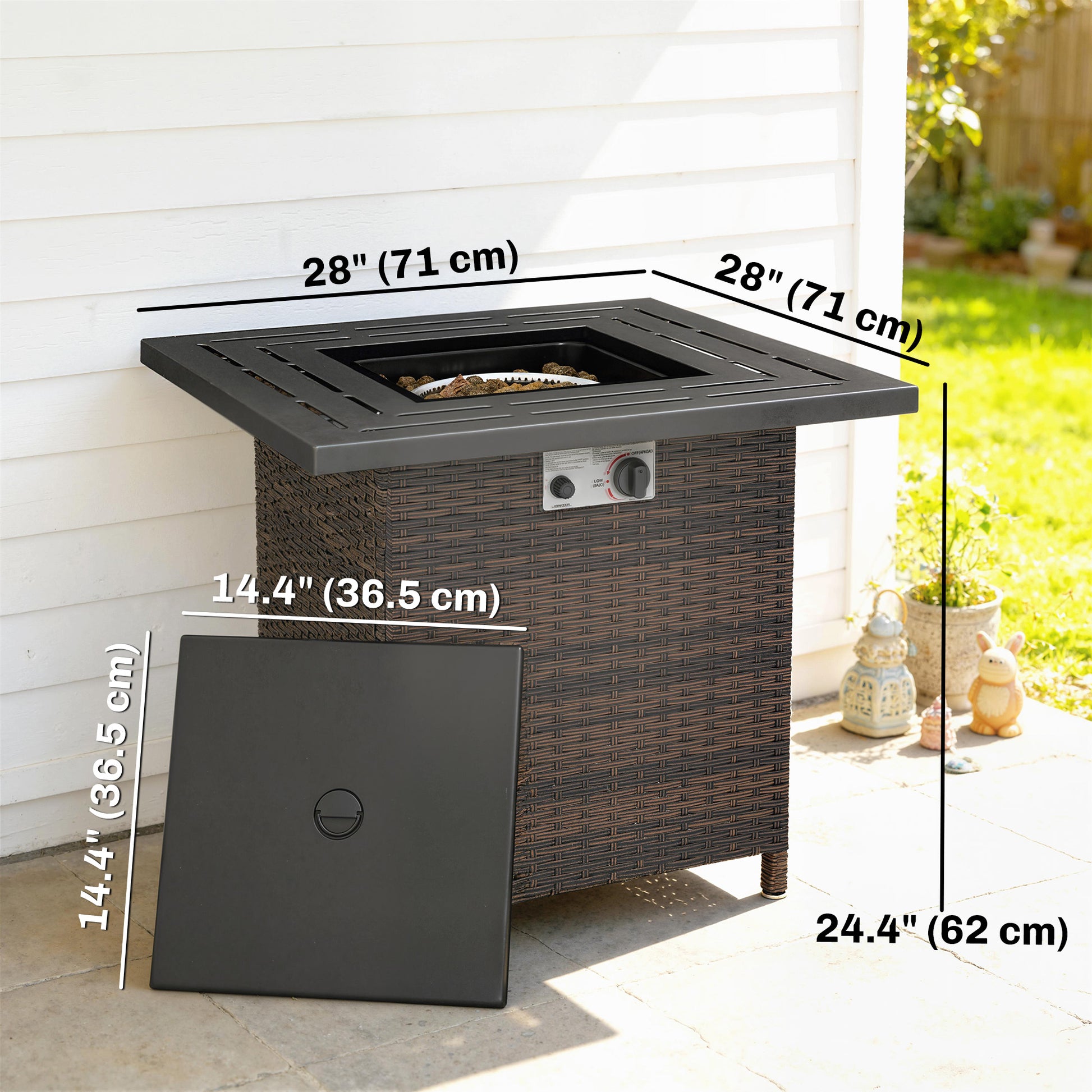 28" Propane Fire Pit Table - 40,000 BTU Rattan Wicker Brown-Patio & Garden > Fire Pits-DECOROLALA