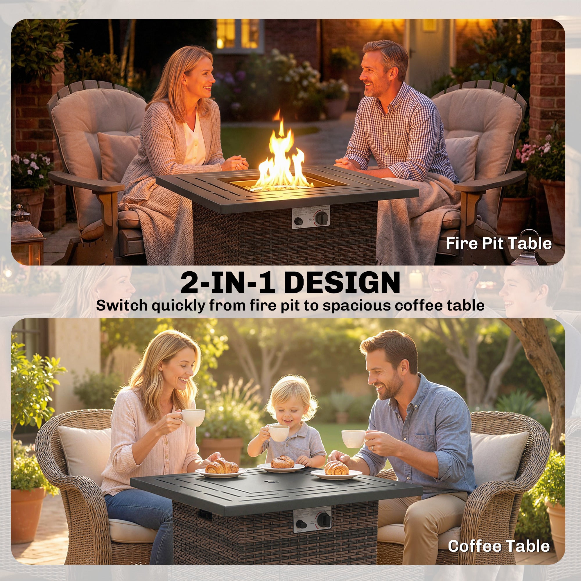 28" Propane Fire Pit Table - 40,000 BTU Rattan Wicker Brown-Patio & Garden > Fire Pits-DECOROLALA