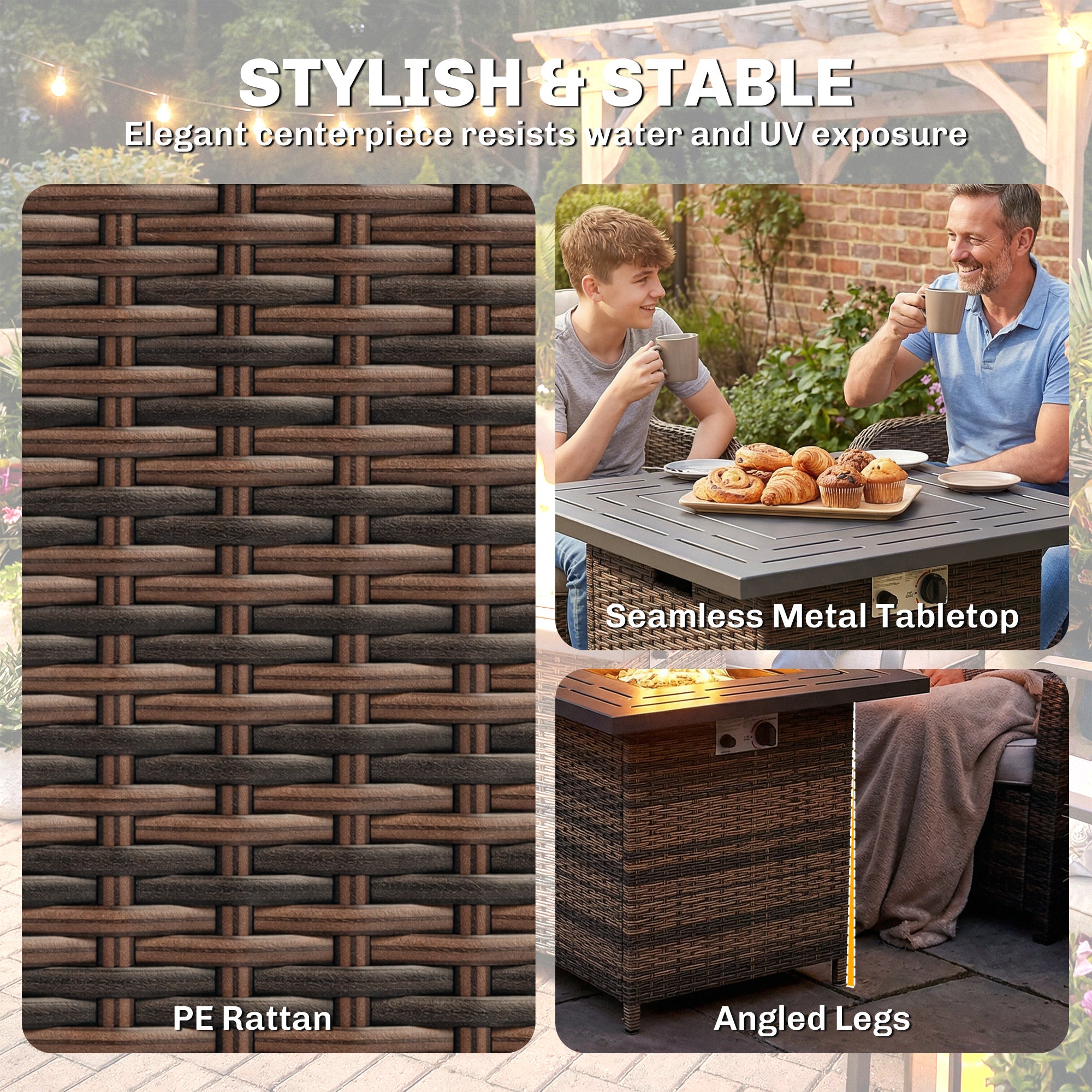 28" Propane Fire Pit Table - 40,000 BTU Rattan Wicker Brown-Patio & Garden > Fire Pits-DECOROLALA