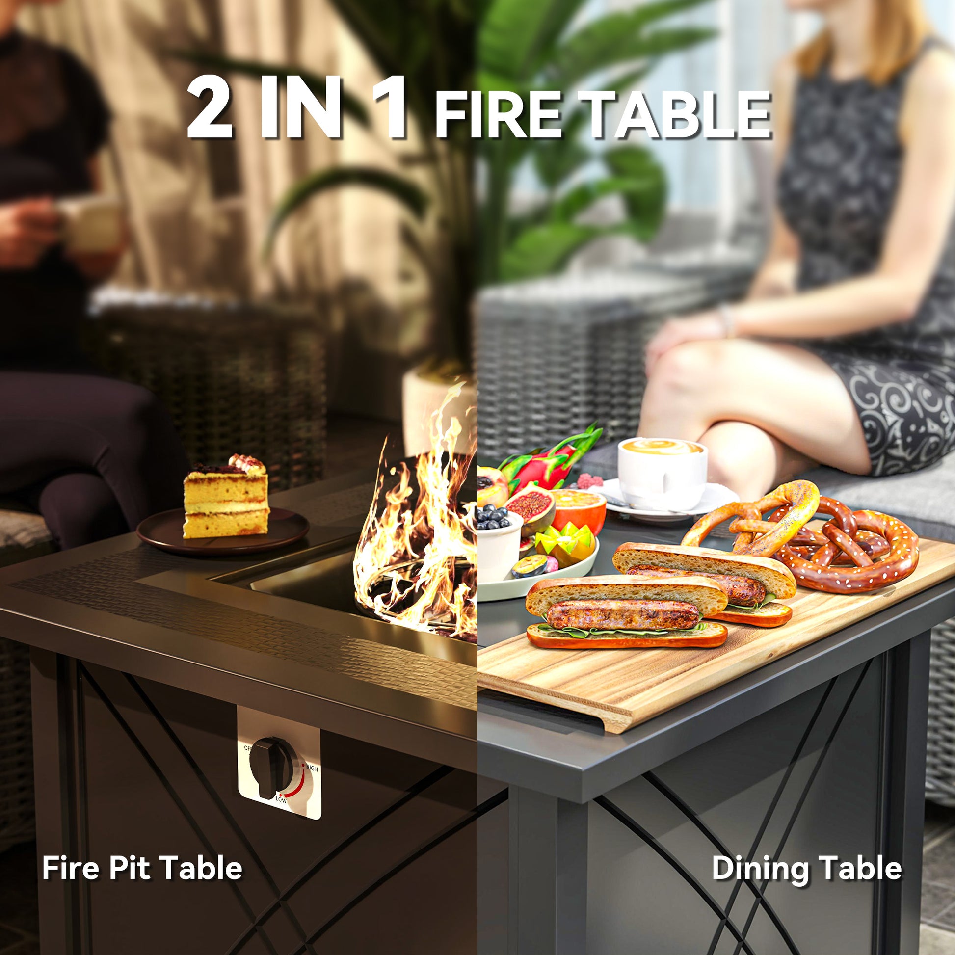 28" Propane Fire Pit Table - 40,000 BTU Square Black Steel-Patio & Garden > Fire Pits-DECOROLALA