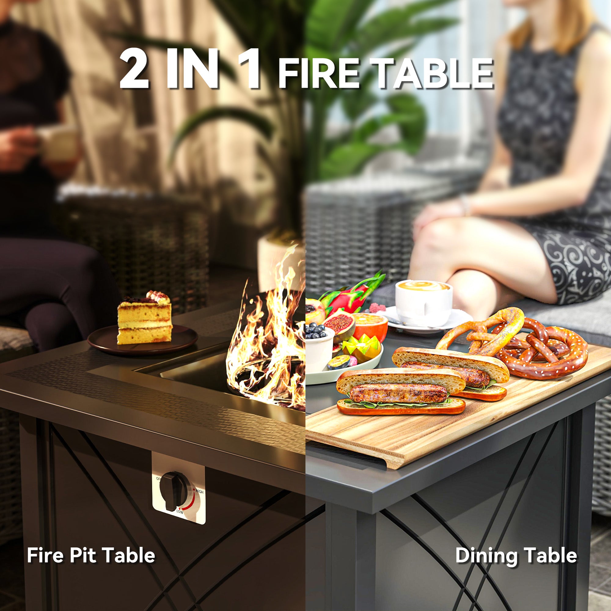 28" Propane Fire Pit Table - 40,000 BTU Square Black Steel-Patio & Garden > Fire Pits-DECOROLALA