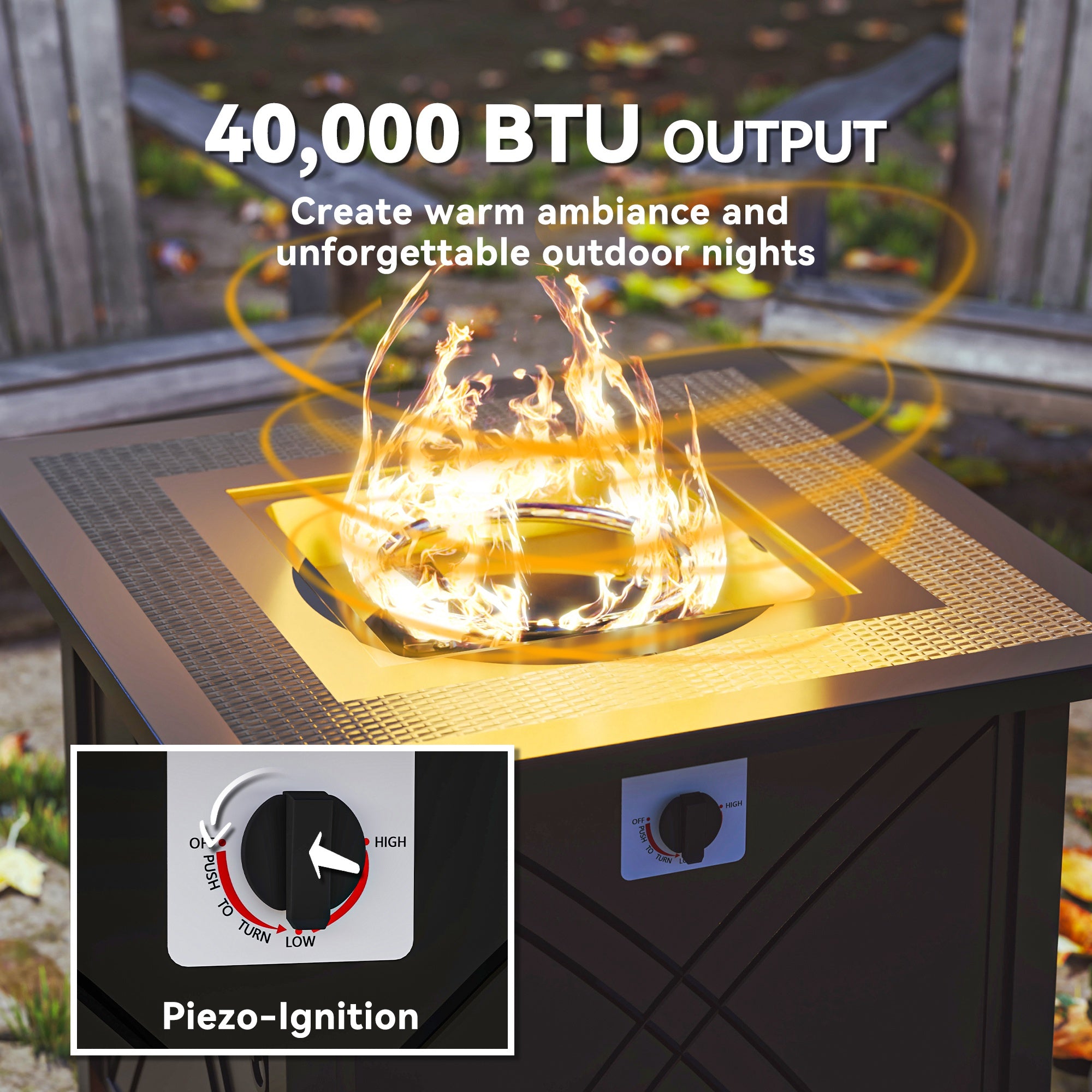 28" Propane Fire Pit Table - 40,000 BTU Square Black Steel-Patio & Garden > Fire Pits-DECOROLALA