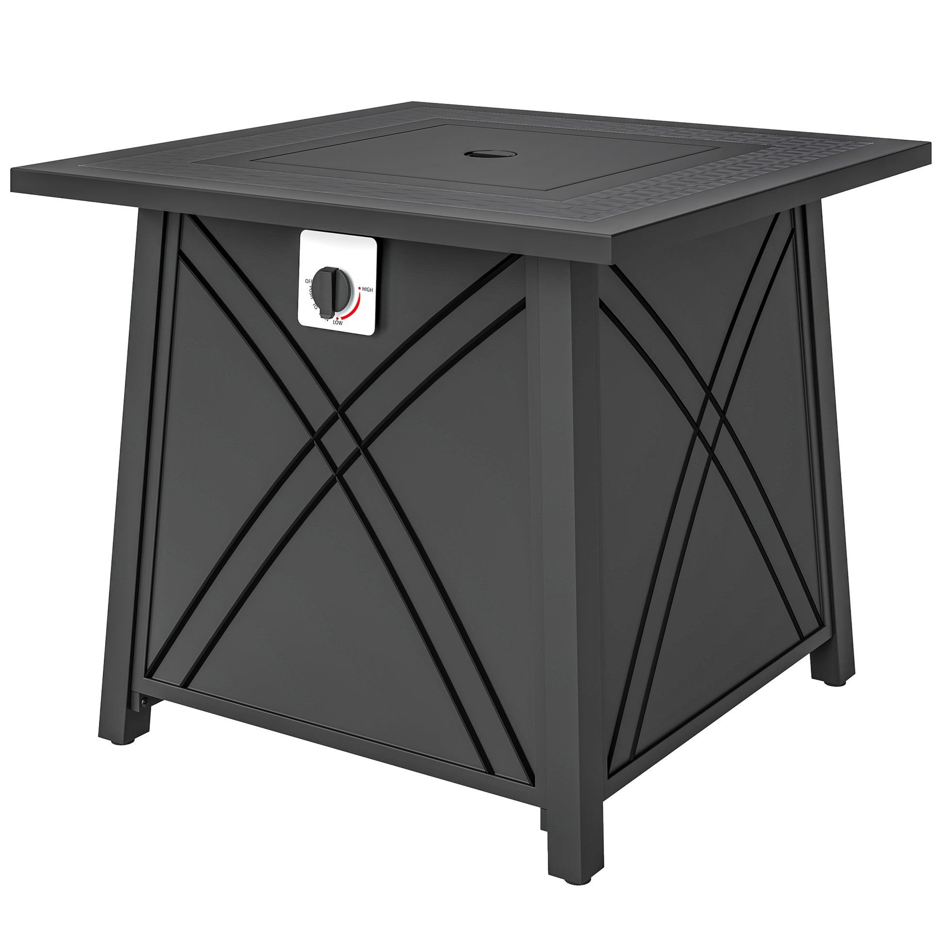 28" Propane Fire Pit Table - 40,000 BTU Square Black Steel-Patio & Garden > Fire Pits-DECOROLALA