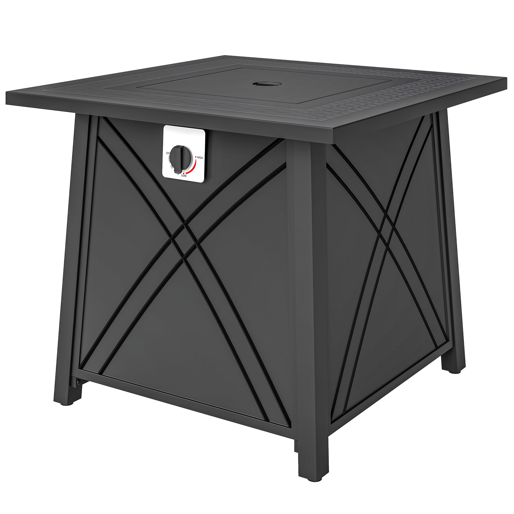 28" Propane Fire Pit Table - 40,000 BTU Square Black Steel-Patio & Garden > Fire Pits-DECOROLALA