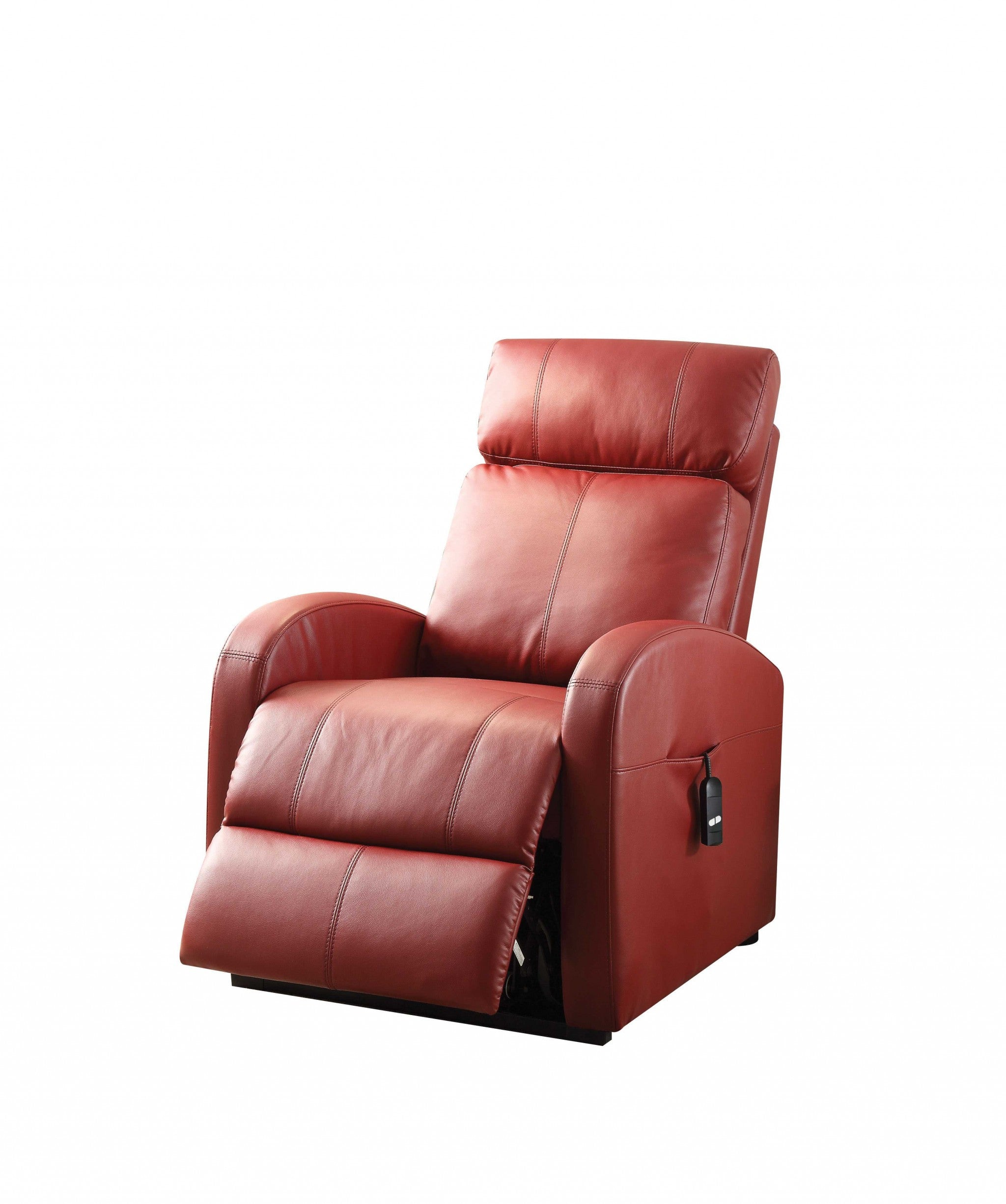 28" Red Tufted Faux Leather Power Lift Assist Recliner-Recliners-DECOROLALA