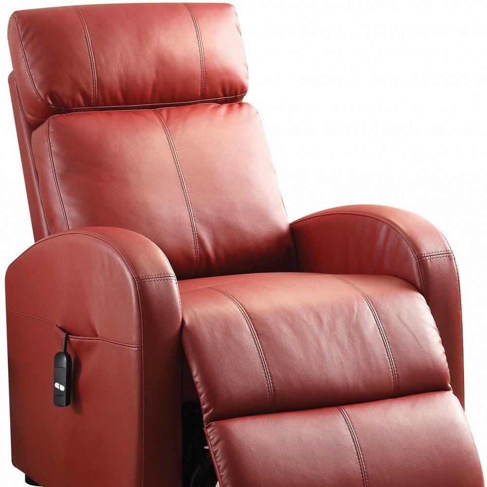 28" Red Tufted Faux Leather Power Lift Assist Recliner-Recliners-DECOROLALA
