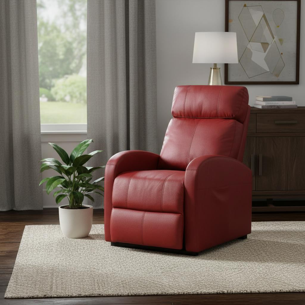 28" Red Tufted Faux Leather Power Lift Assist Recliner-Recliners-DECOROLALA