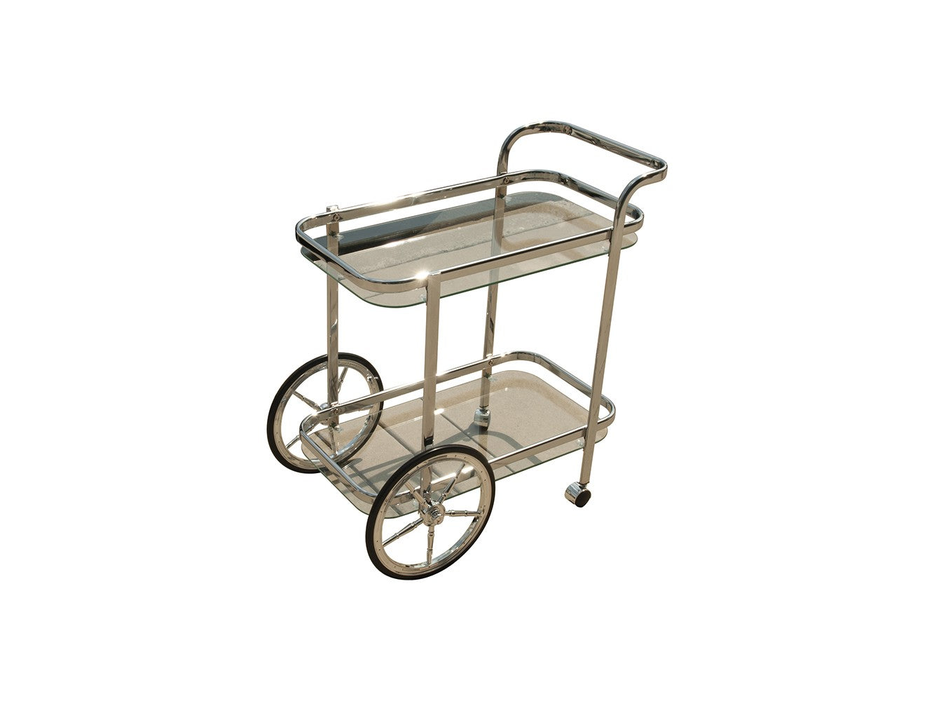 28" Silver Metal And Glass Rolling Trolley Bar Cart-Bar Carts and Servers-DECOROLALA