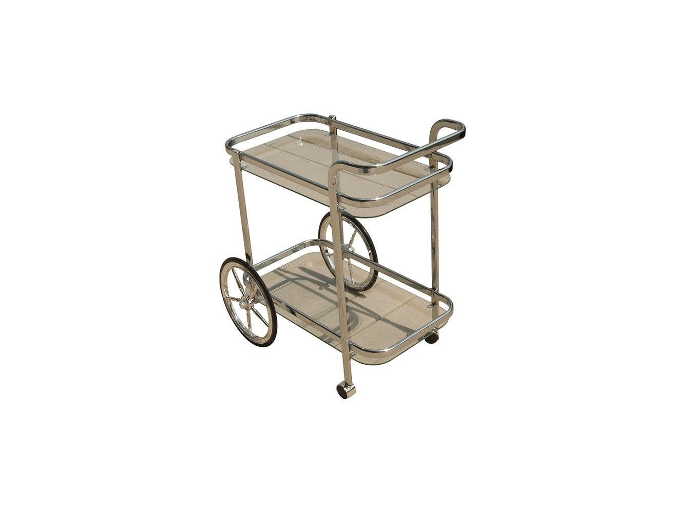 28" Silver Metal And Glass Rolling Trolley Bar Cart-Bar Carts and Servers-DECOROLALA