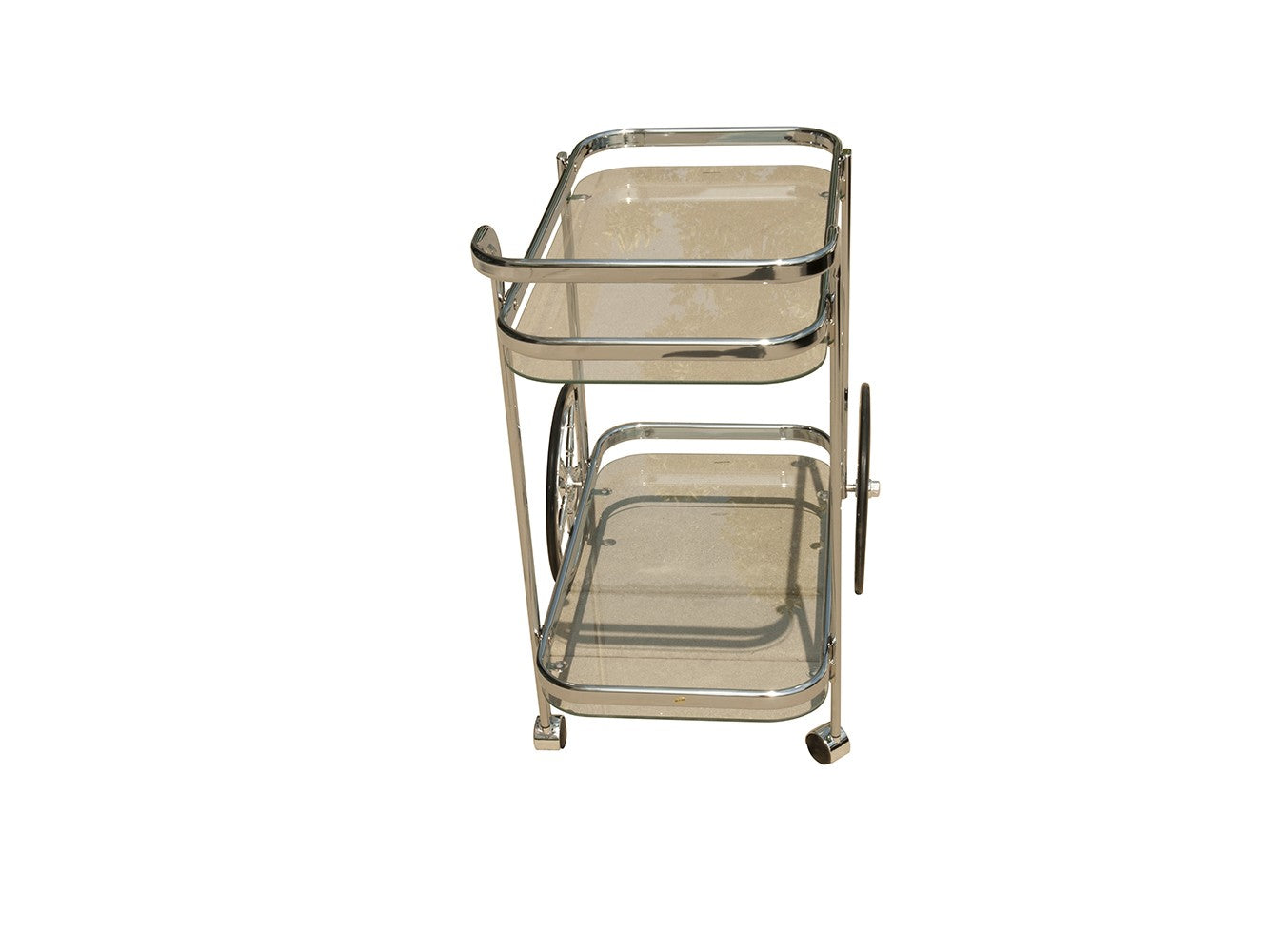 28" Silver Metal And Glass Rolling Trolley Bar Cart-Bar Carts and Servers-DECOROLALA