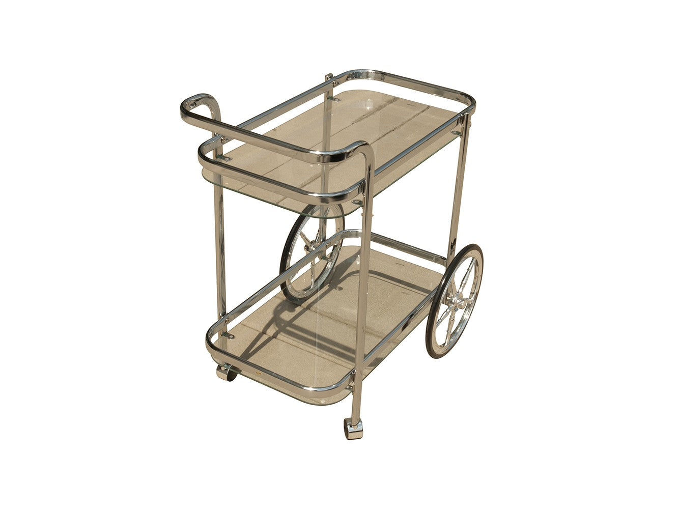 28" Silver Metal And Glass Rolling Trolley Bar Cart-Bar Carts and Servers-DECOROLALA