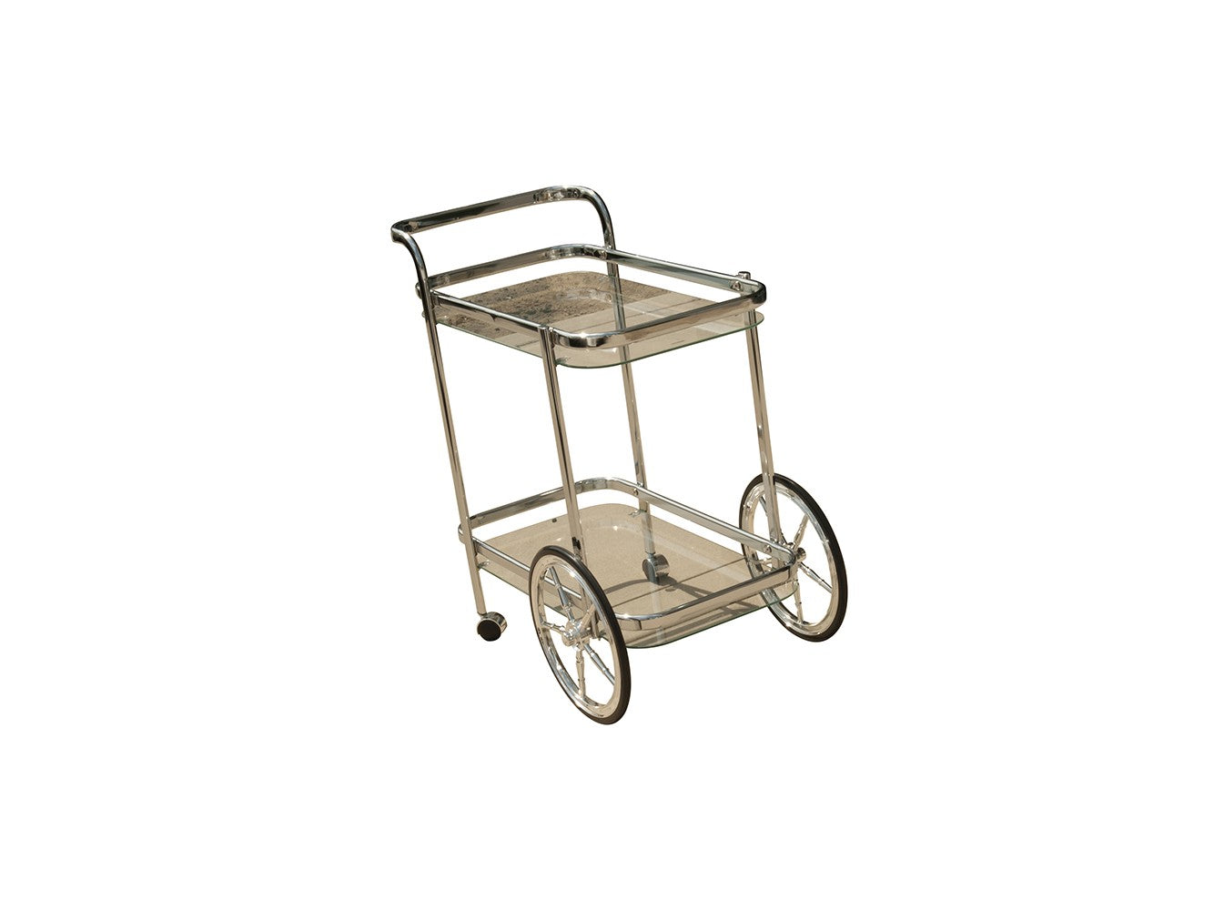 28" Silver Metal And Glass Rolling Trolley Bar Cart-Bar Carts and Servers-DECOROLALA