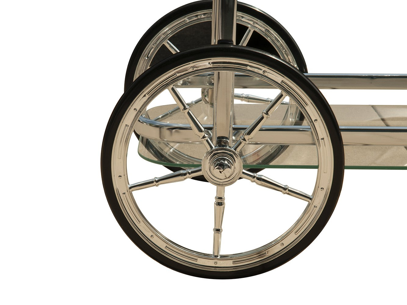 28" Silver Metal And Glass Rolling Trolley Bar Cart-Bar Carts and Servers-DECOROLALA