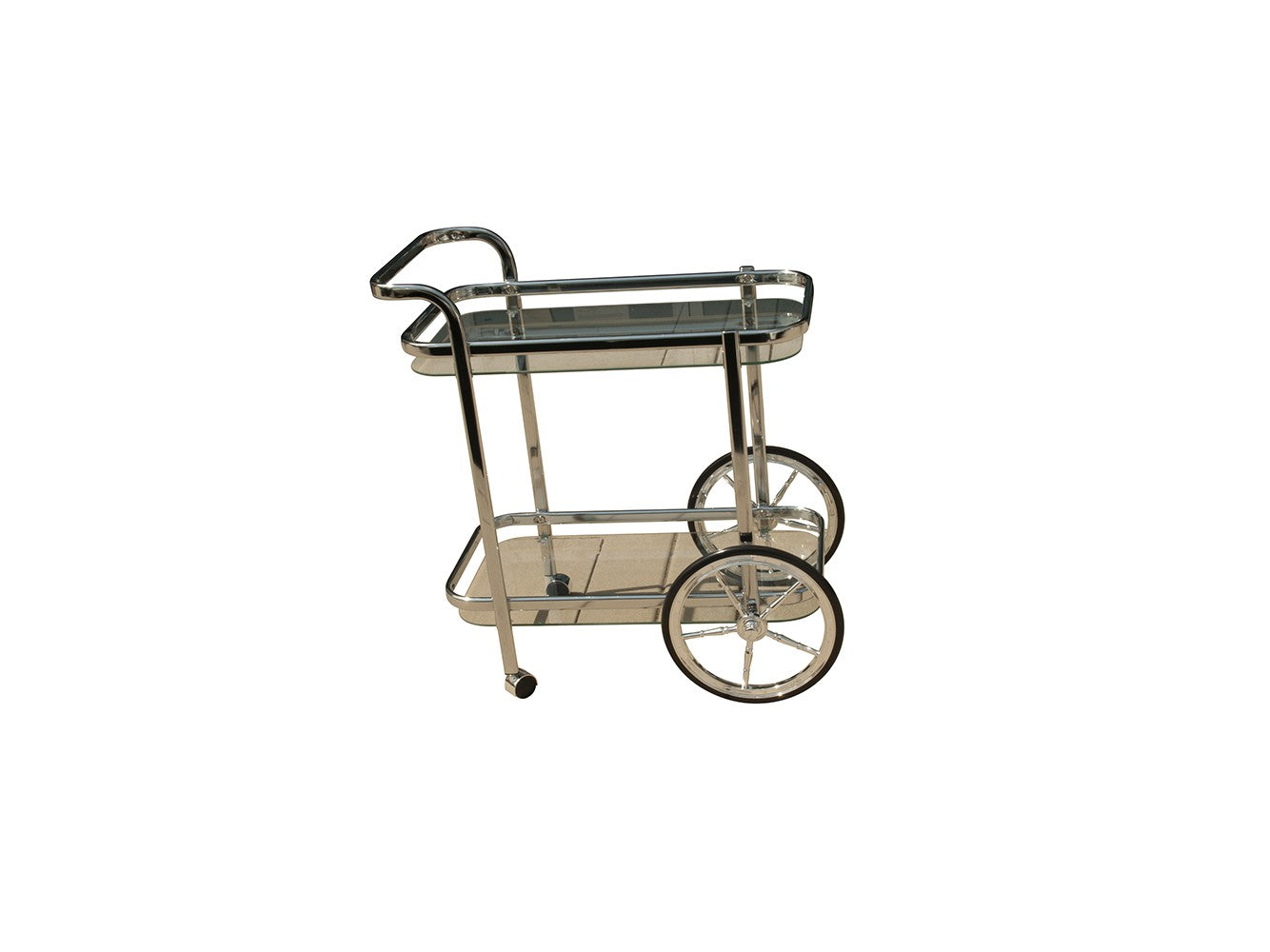 28" Silver Metal And Glass Rolling Trolley Bar Cart-Bar Carts and Servers-DECOROLALA