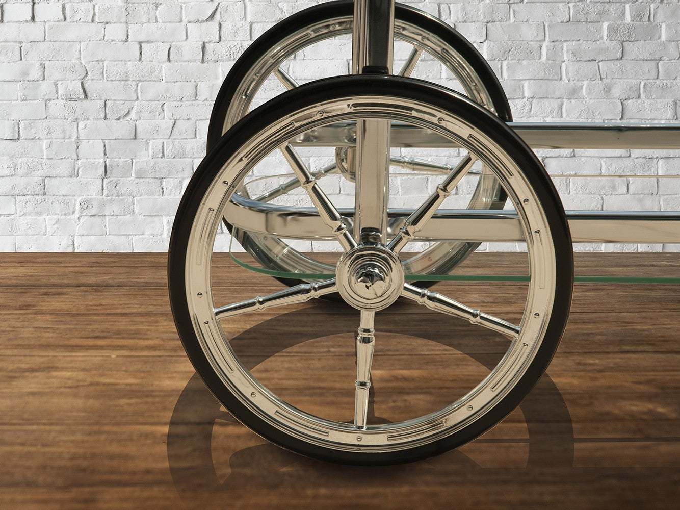 28" Silver Metal And Glass Rolling Trolley Bar Cart-Bar Carts and Servers-DECOROLALA