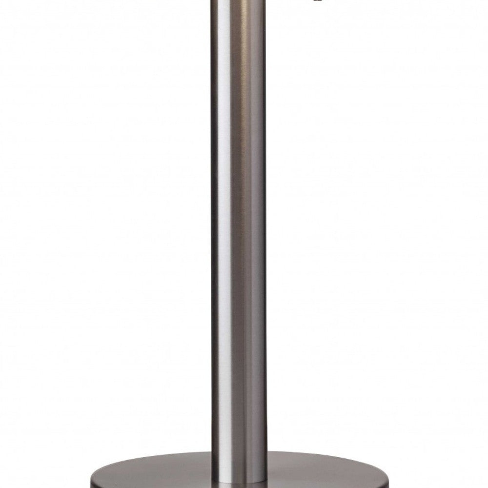 28" Silver Metal Two Light Bedside Table Lamp With White Drum Shade-Table Lamps-DECOROLALA