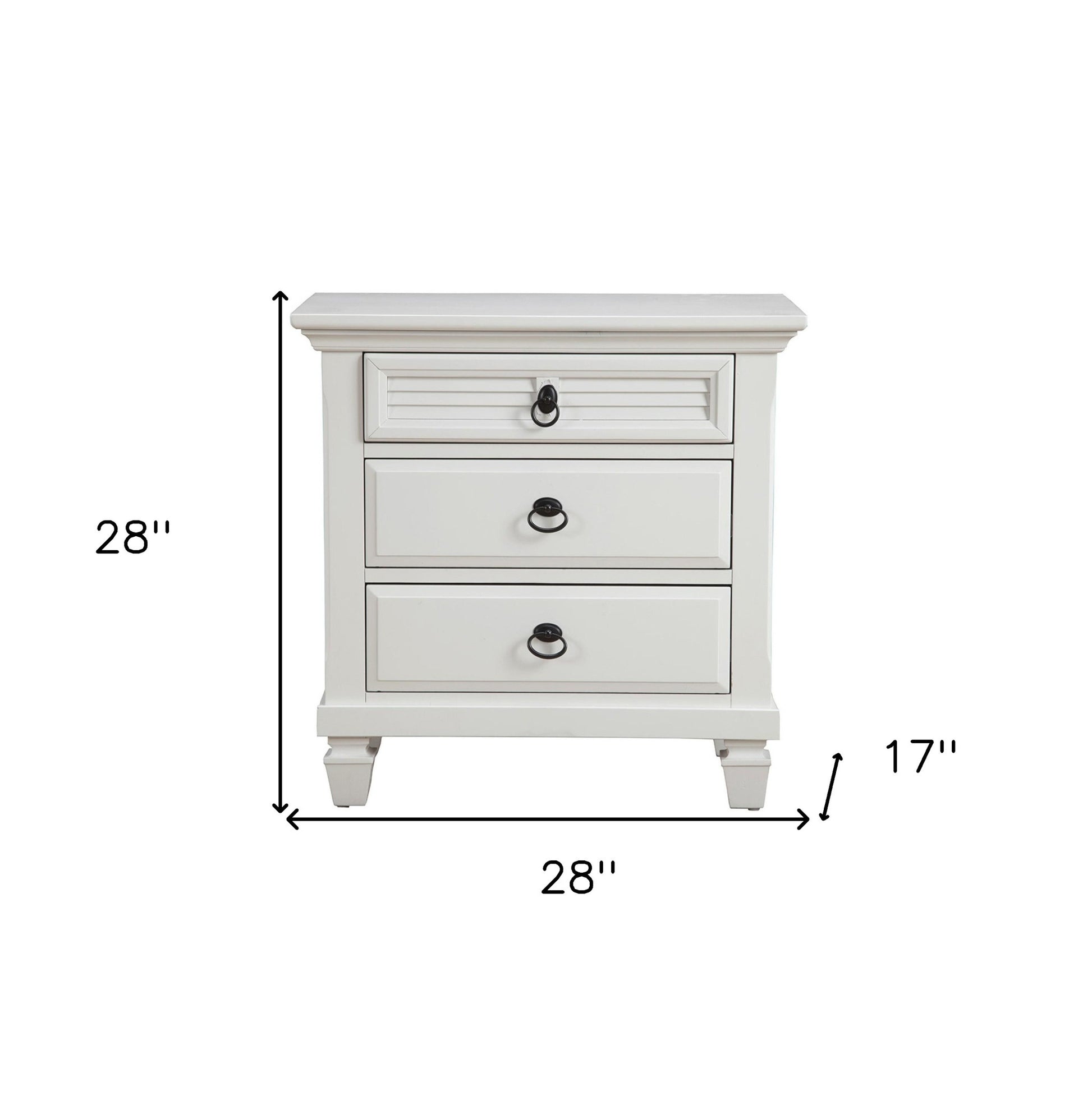 28" White Wood Three Drawer Nightstand-Nightstands & Bedside Tables-DECOROLALA