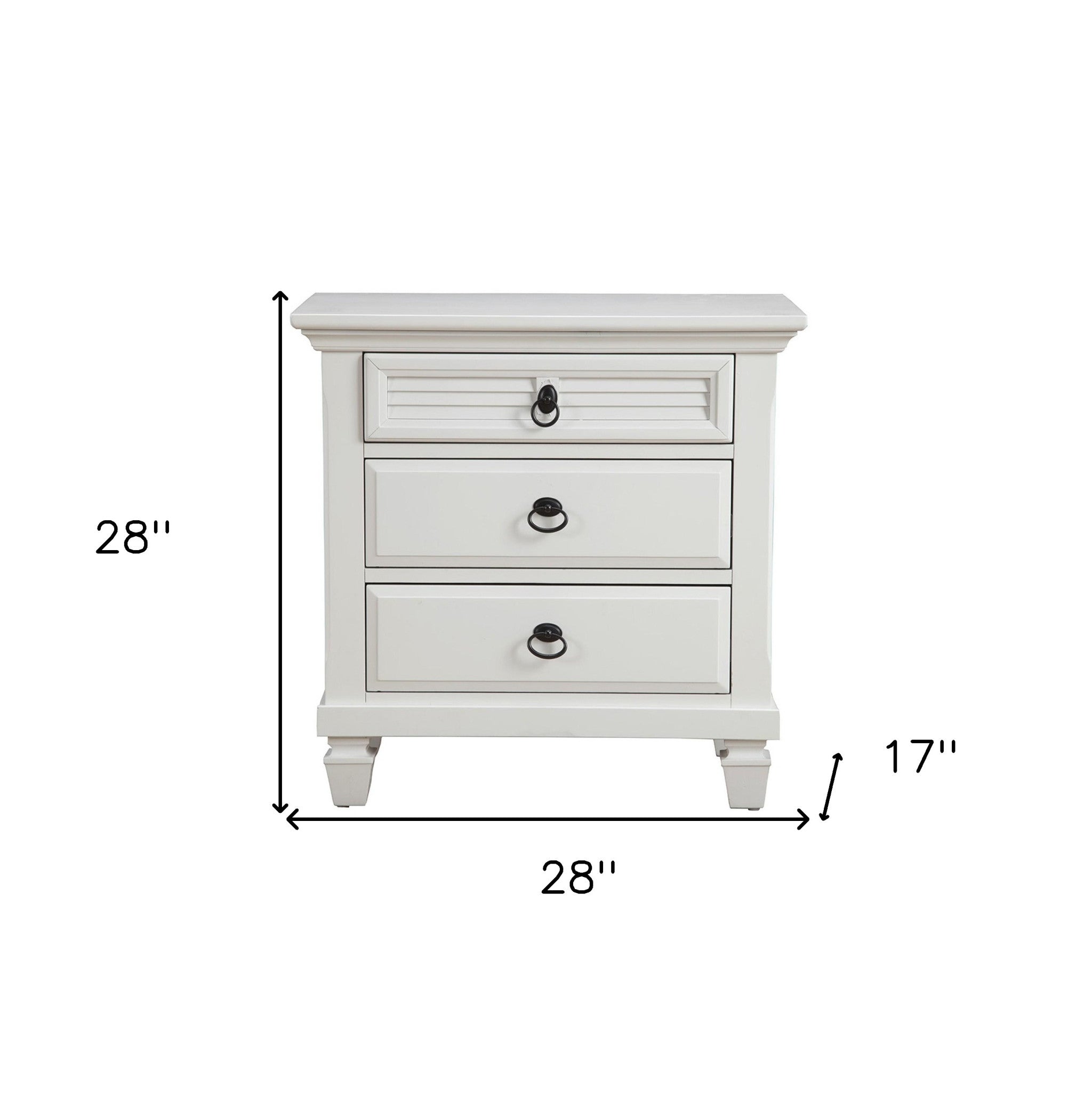 28" White Wood Three Drawer Nightstand-Nightstands & Bedside Tables-DECOROLALA