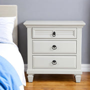 28" White Wood Three Drawer Nightstand-Nightstands & Bedside Tables-DECOROLALA