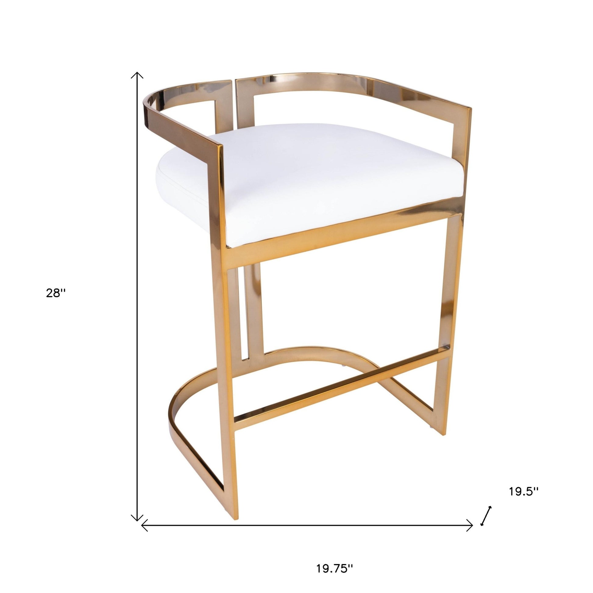 28" White and Gold Iron Low Back Counter Height Bar Chair-Bar Chairs-DECOROLALA