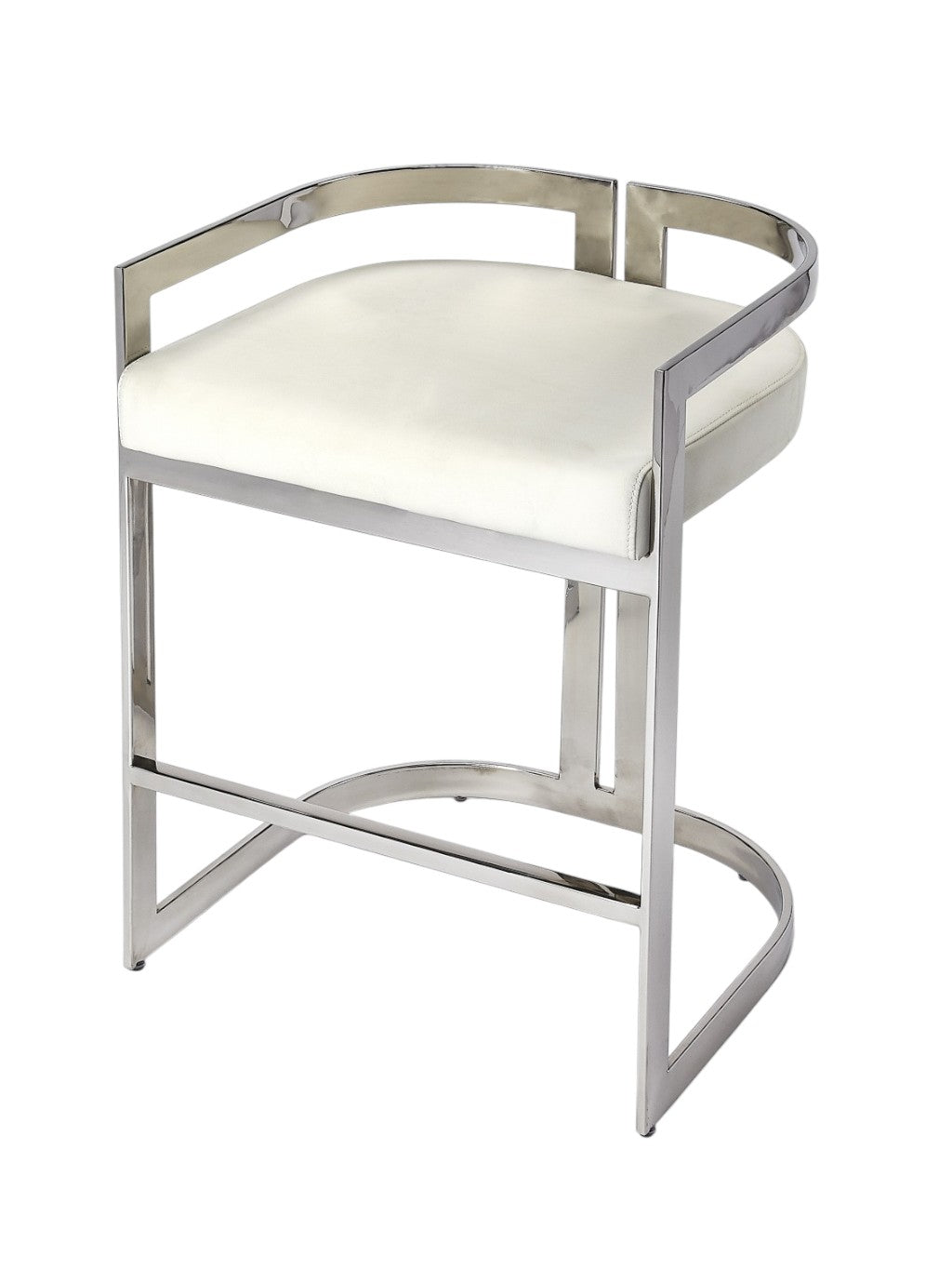 28" White and Silver Stainless Steel and Iron Low Back Counter Height Bar Chair-Bar Chairs-DECOROLALA
