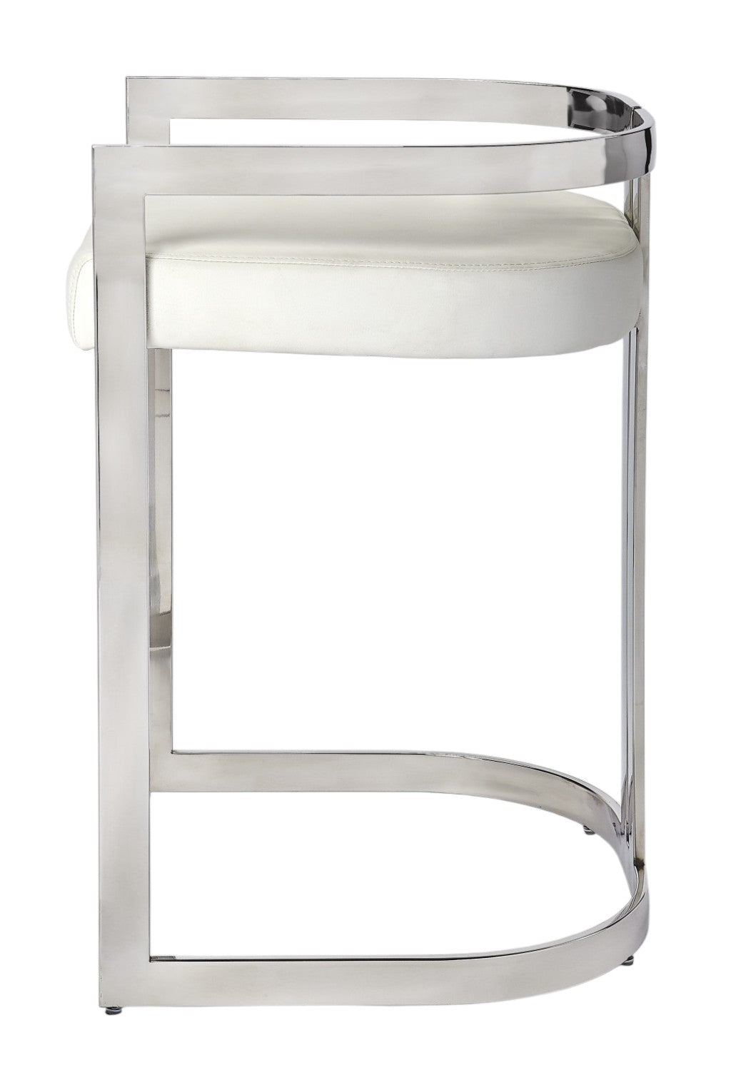 28" White and Silver Stainless Steel and Iron Low Back Counter Height Bar Chair-Bar Chairs-DECOROLALA