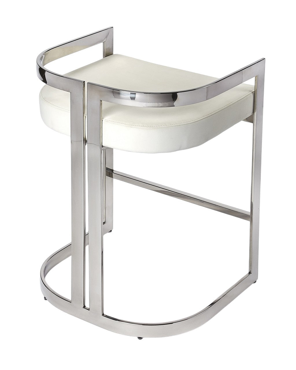 28" White and Silver Stainless Steel and Iron Low Back Counter Height Bar Chair-Bar Chairs-DECOROLALA