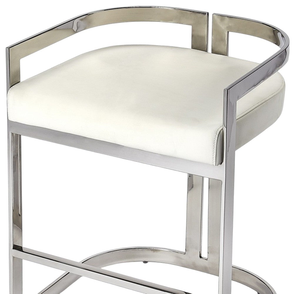 28" White and Silver Stainless Steel and Iron Low Back Counter Height Bar Chair-Bar Chairs-DECOROLALA