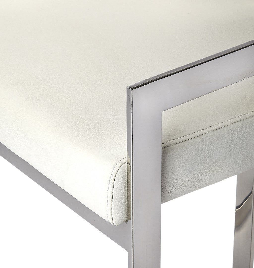 28" White and Silver Stainless Steel and Iron Low Back Counter Height Bar Chair-Bar Chairs-DECOROLALA